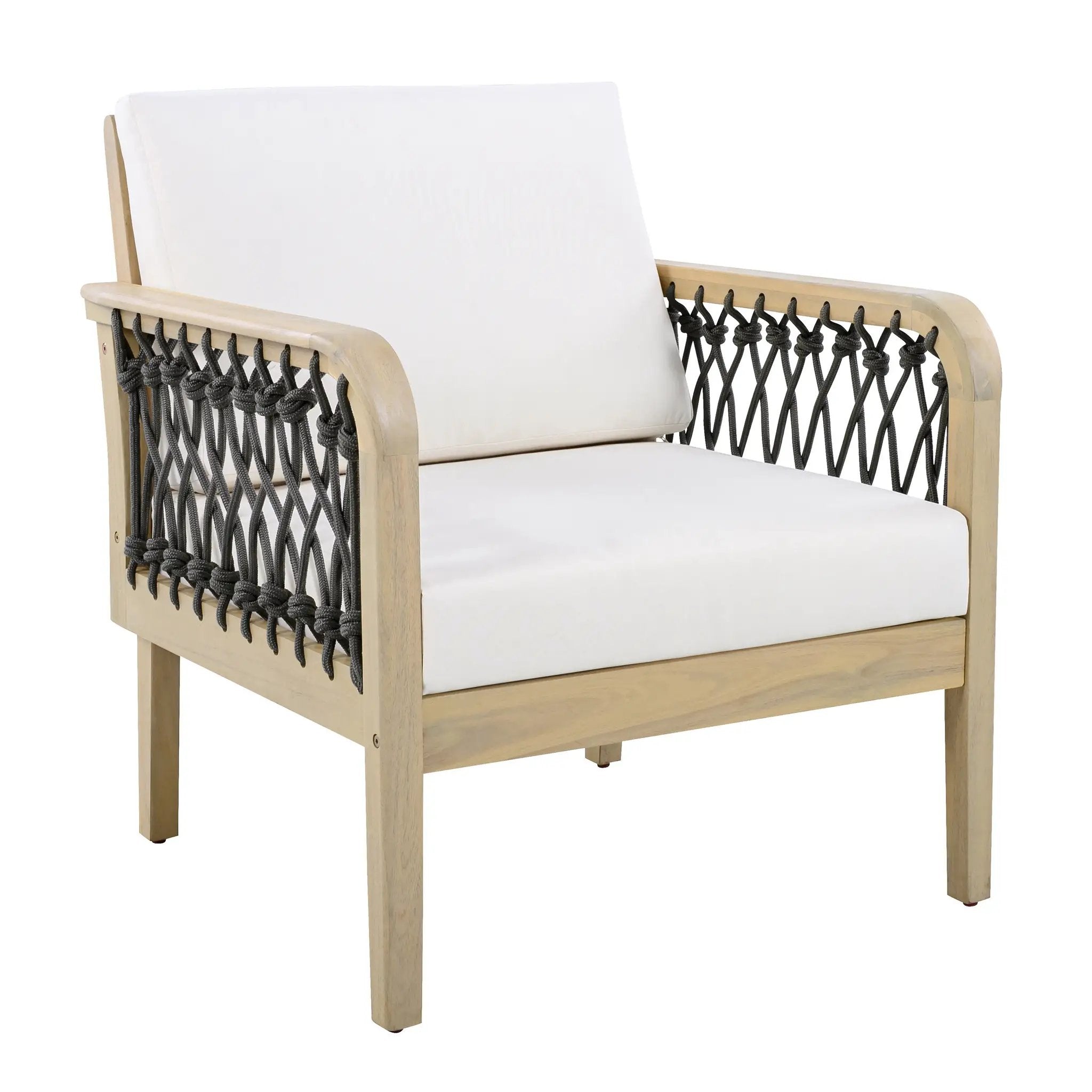 Outdoor Acacia Wood Club Chair with Handwoven Rope, Light Teak Finish by HouseOfZazla