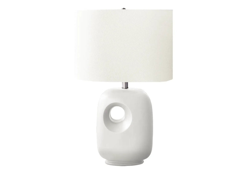 Contemporary 26"H White Ceramic Table Lamp with Ivory Shade by HouseOfZazla