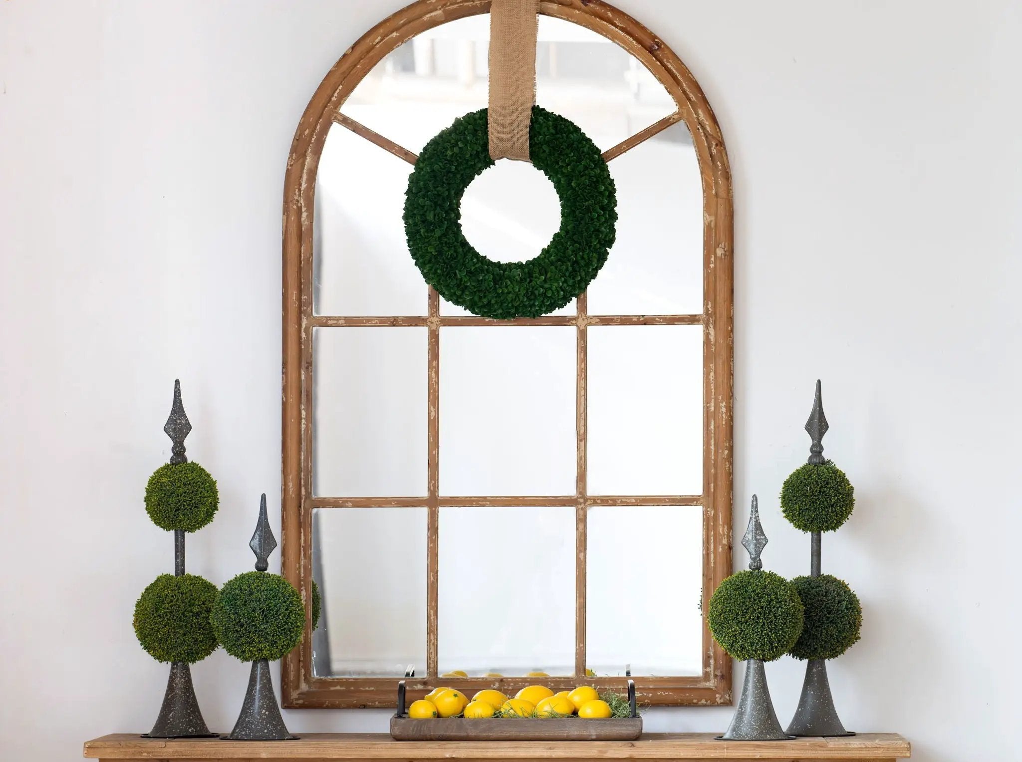 Large Arched Accent Mirror With Frame With Decorative Window Look Classic Architecture Style Solid Fir Wood Interior Decor - Brown by Unique Piece Furniture