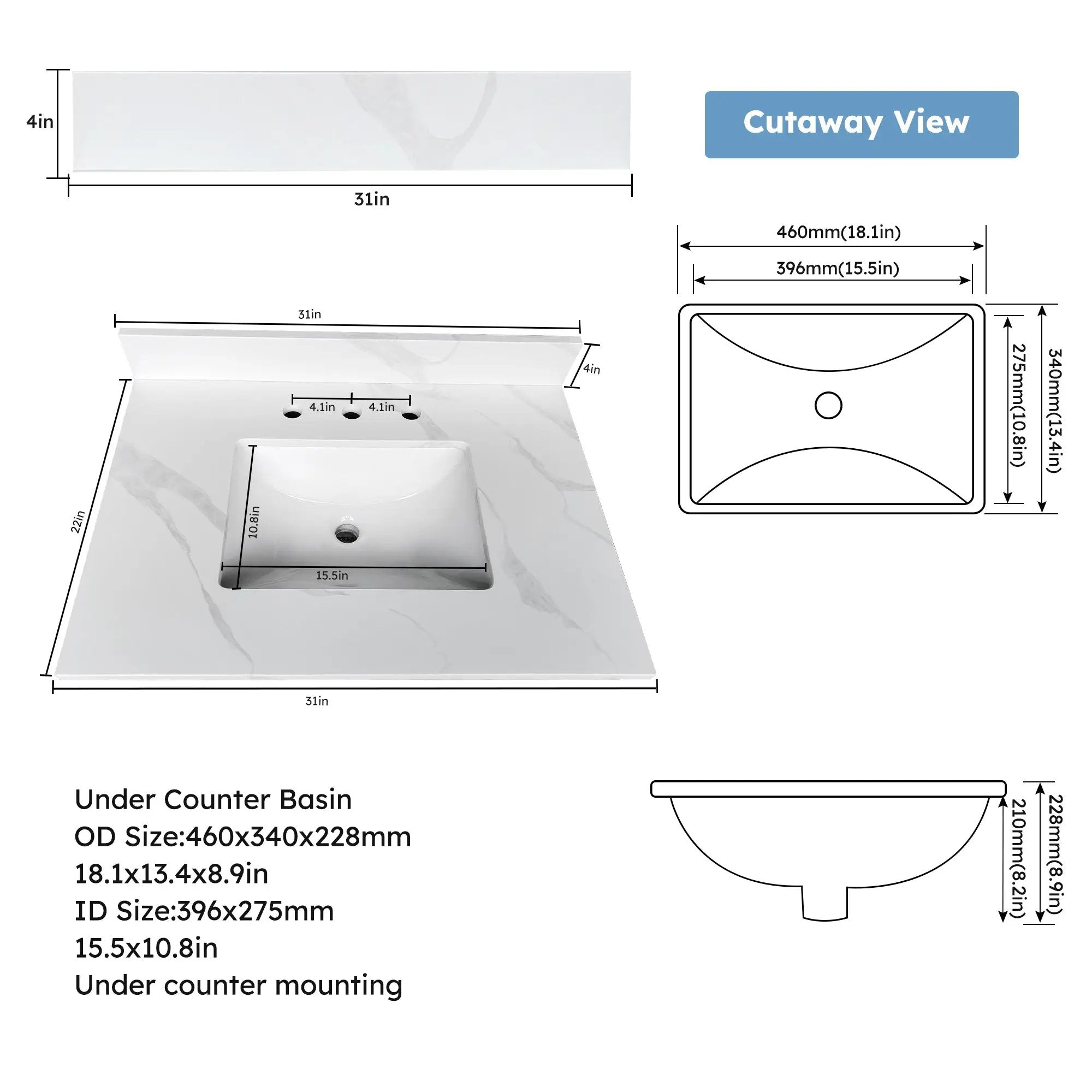 31-Inch Quartz Bathroom Vanity Top by HouseOfZazla