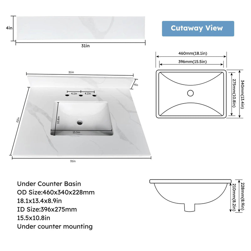 31-Inch Quartz Bathroom Vanity Top by HouseOfZazla