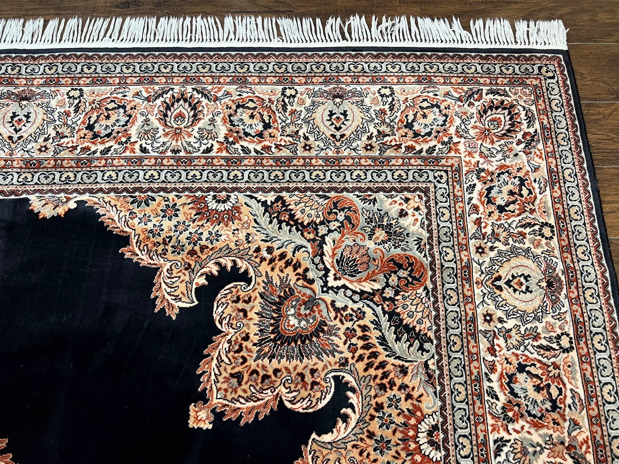 Karastan Rug 10x13, Karastan Ebony Kirman Rug, Room SIzed Wool Pile Vintage Karastan Carpet, Belgium Power Loomed Rug, Black Semi Open Field by Jewel Rugs