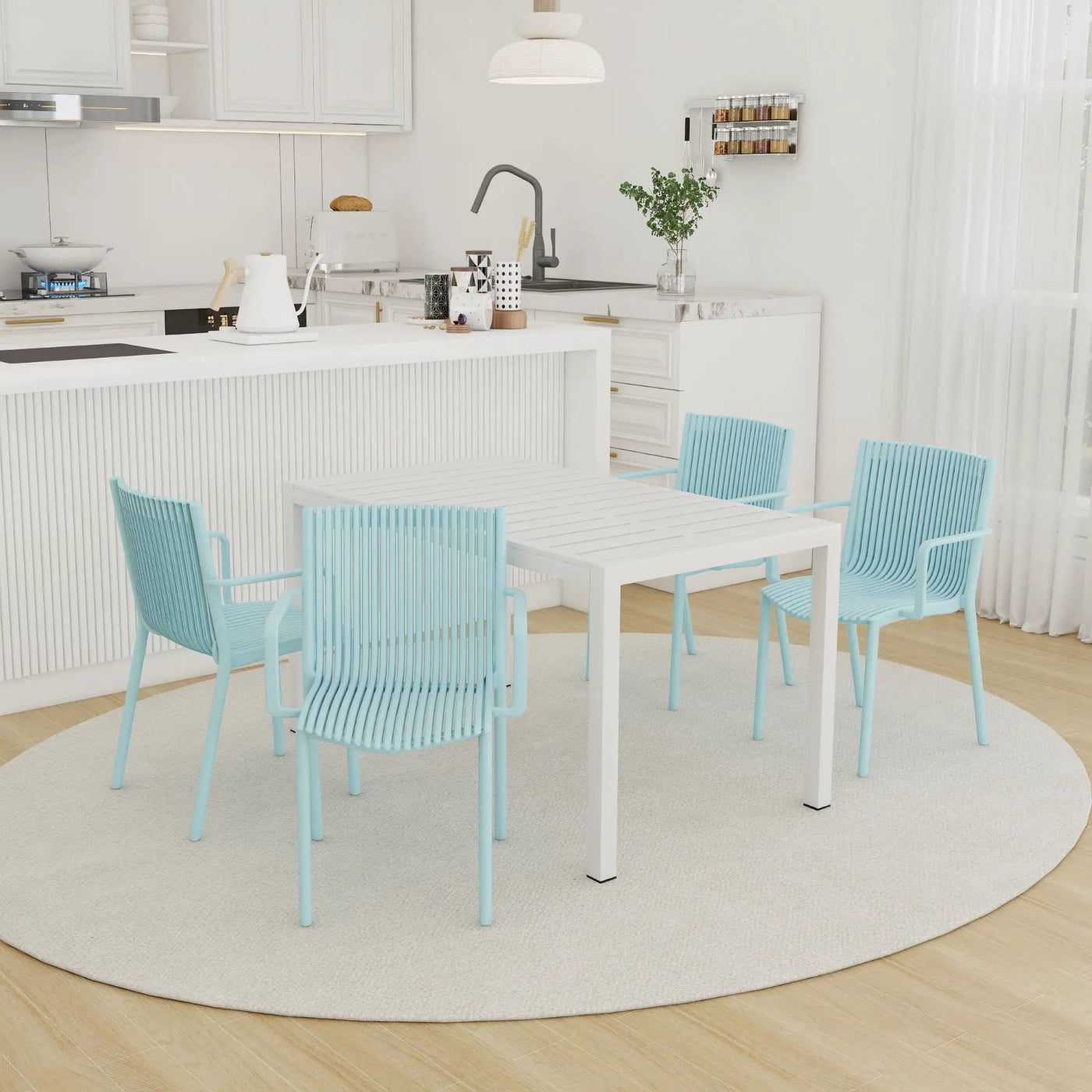 4 Modern Stackable Armchair Matched With Long Table by Unique Piece Furniture