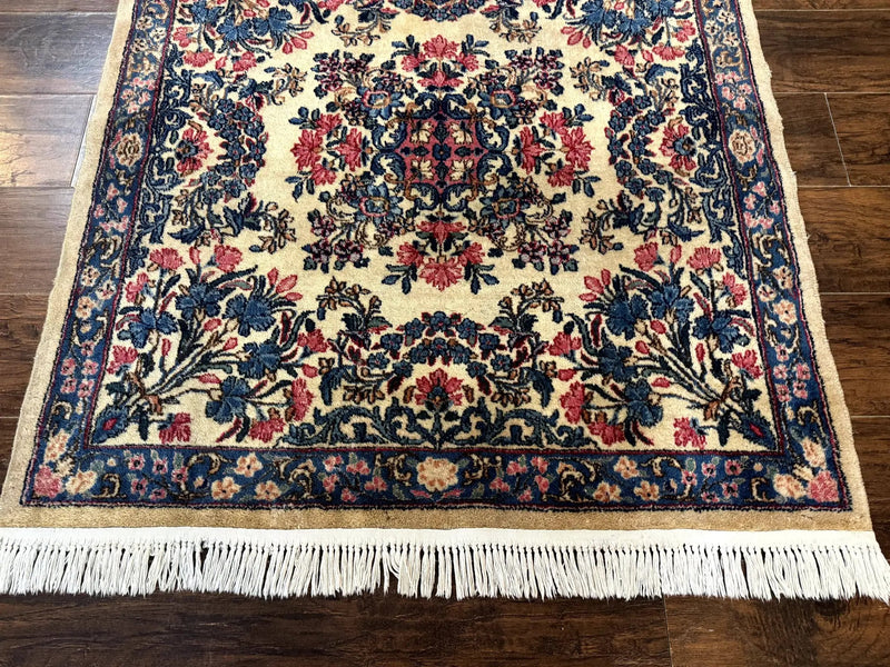 Square Persian Kerman Rug 4x4, Ivory Blue Pink, Handmade, Fine 225 KPSI by Jewel Rugs