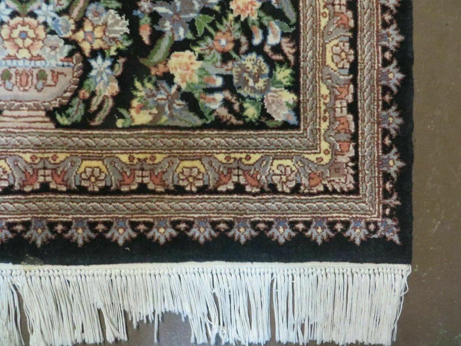 8' X 10' Vintage Handmade Pakistani Floral Wool Rug Black Nice by Jewel Rugs
