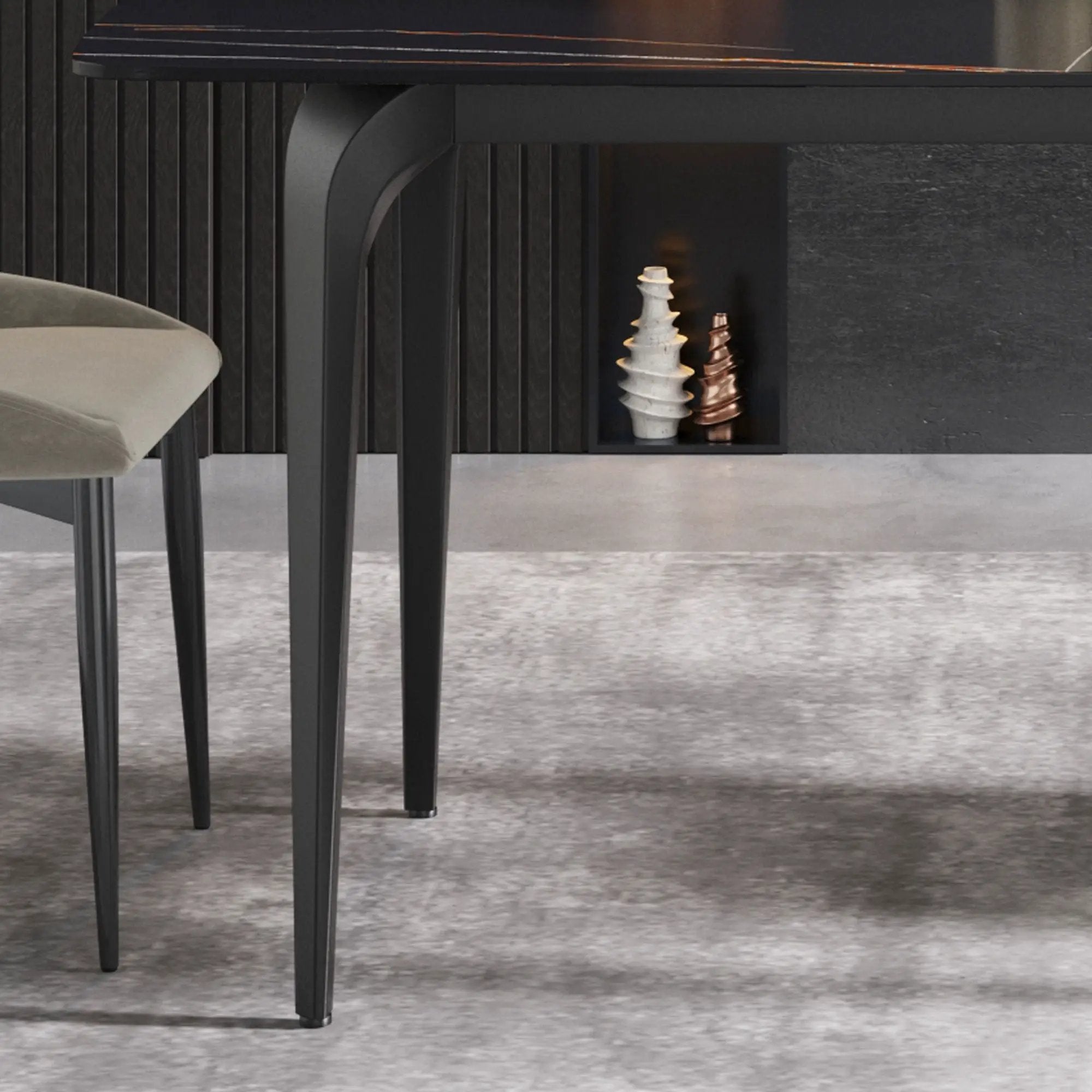 63" Artificial Stone Black Curved Black Metal Leg Dining Table, 6 People - Black by HouseOfZazla