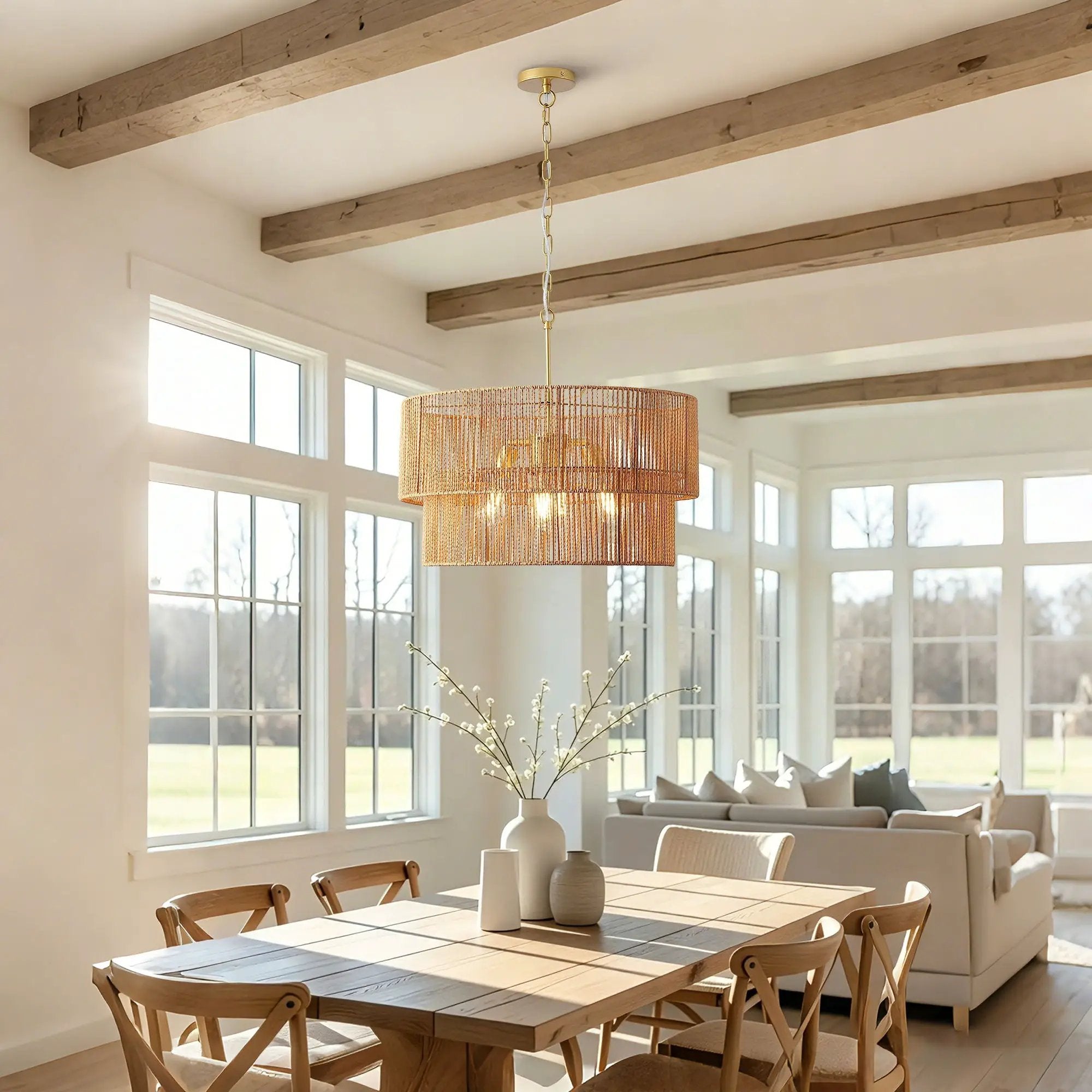 Chandelier, 2 Tier Boho Wabi Sabi Pendant Light, Hanging Ceiling Lamp - Gold by Unique Piece Furniture