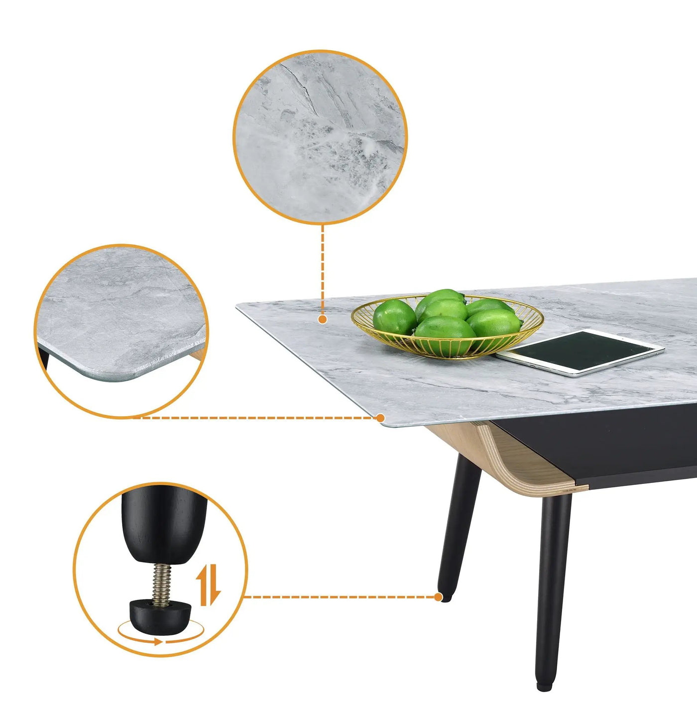 Landon - Coffee Table With Glass Marble Texture Top And Bent Wood Design by HouseOfZazla