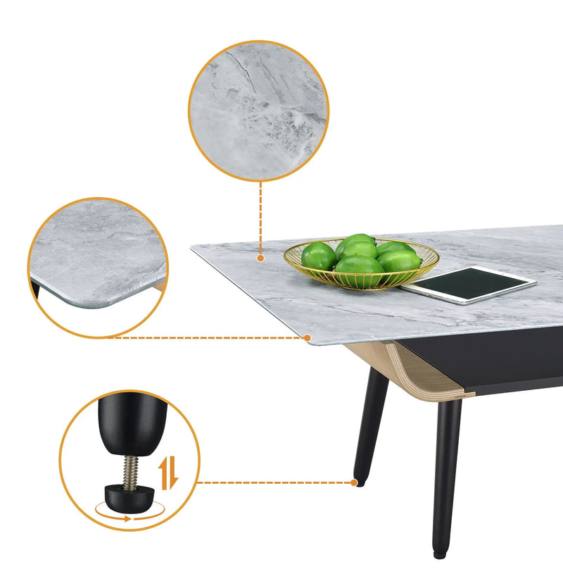 Landon - Coffee Table With Glass Marble Texture Top And Bent Wood Design by Unique Piece Furniture