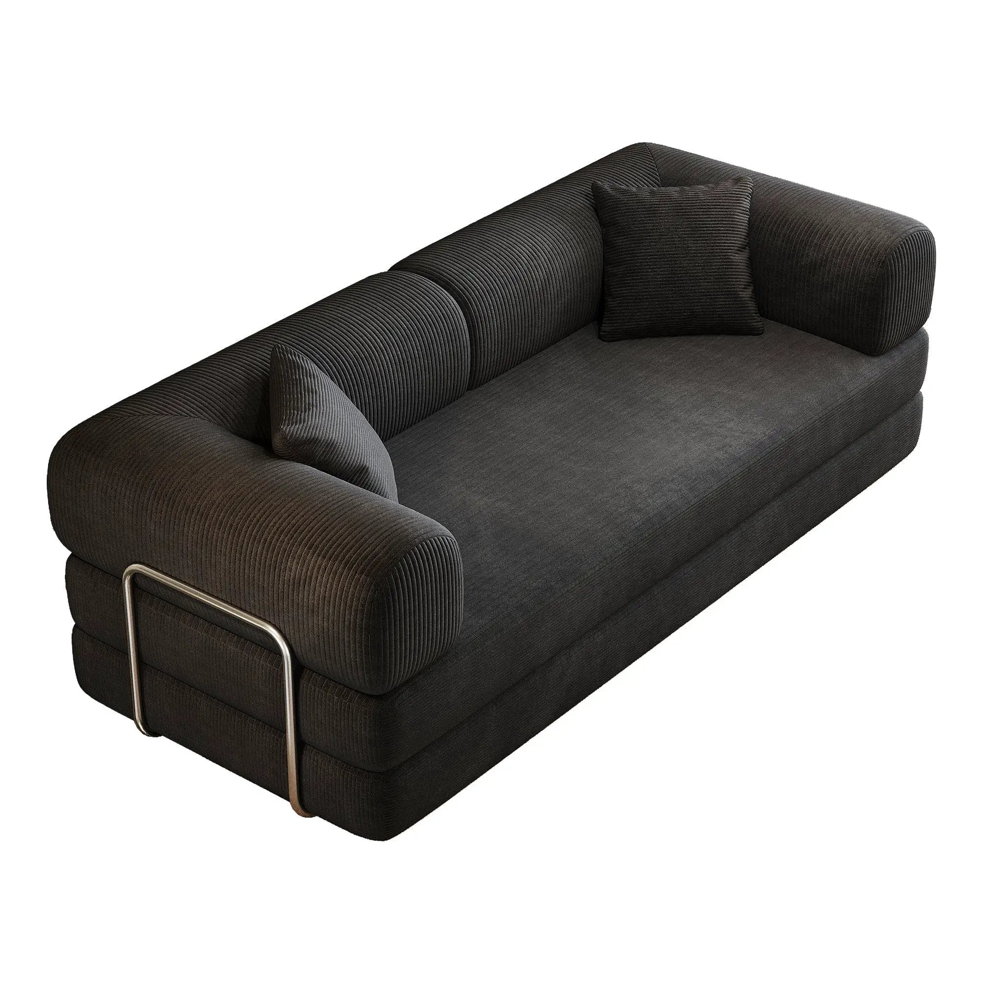 78.8' Compression Sofa,Convertible Floor Sofa Bed-with Pillow Back Support Armrest,Comfy Futon Couch Sleeper Bed,Loveseats Boneless Modular Sectional Sofa,Corduroy fabric,for Living Room,Bedroom,Black by HouseOfZazla