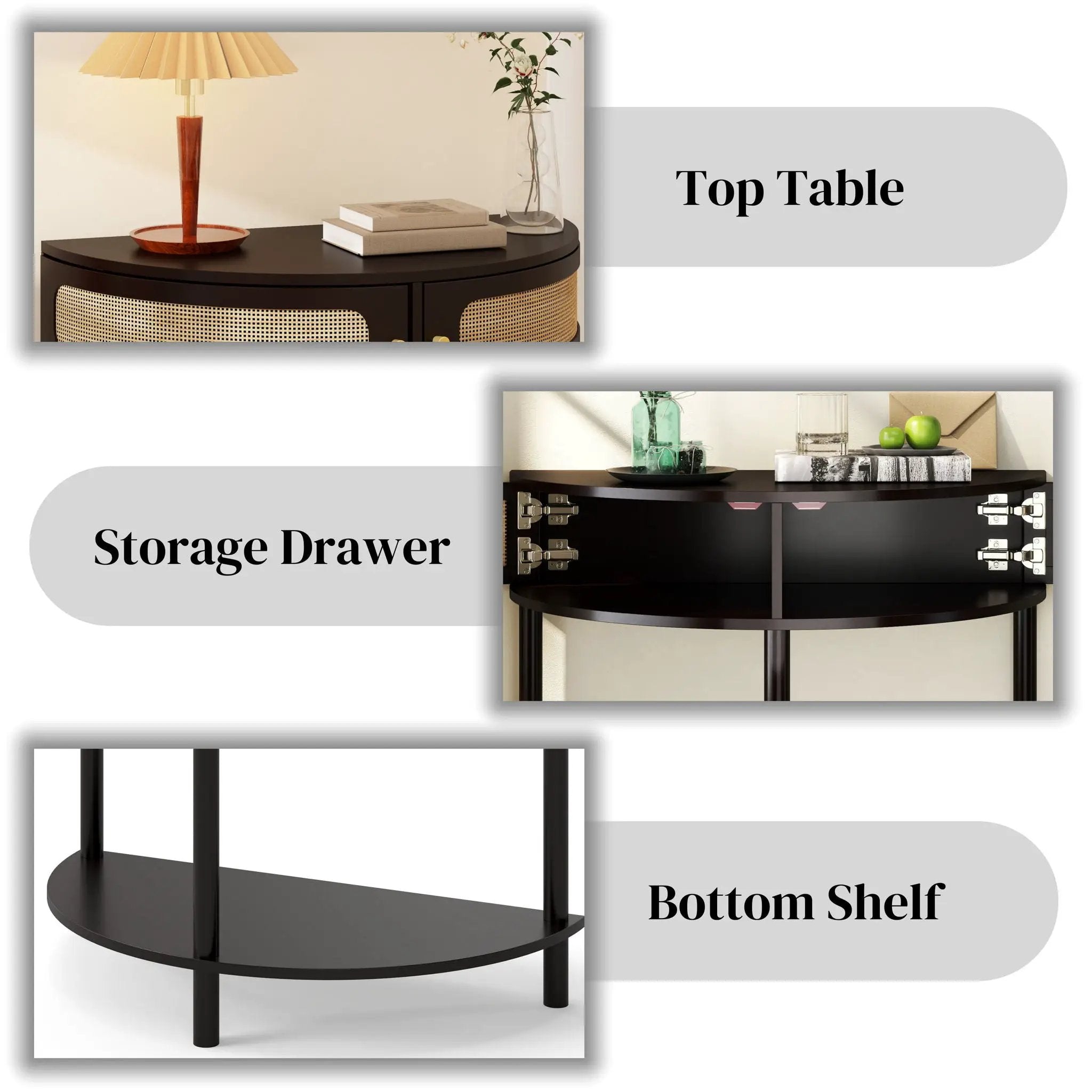 Boho Rattan Semi Circle End Table With Sliding Rattan Door, Storage And Bottom Shelf by Unique Piece Furniture