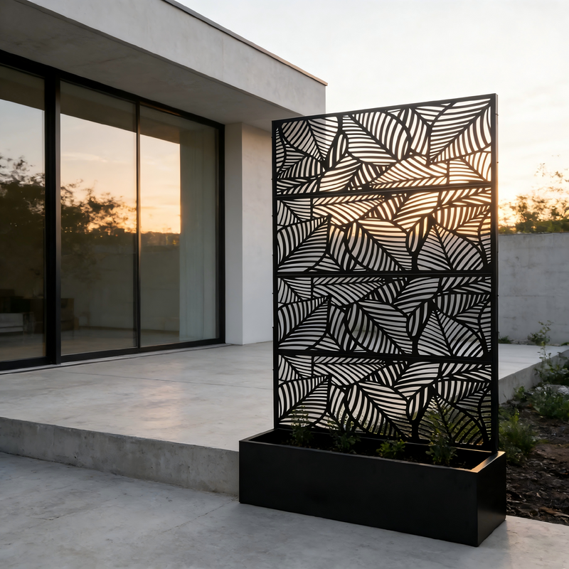 70.87" H × 46.06" W Leaf Pattern Privacy Screen with Planter Box by HouseOfZazla