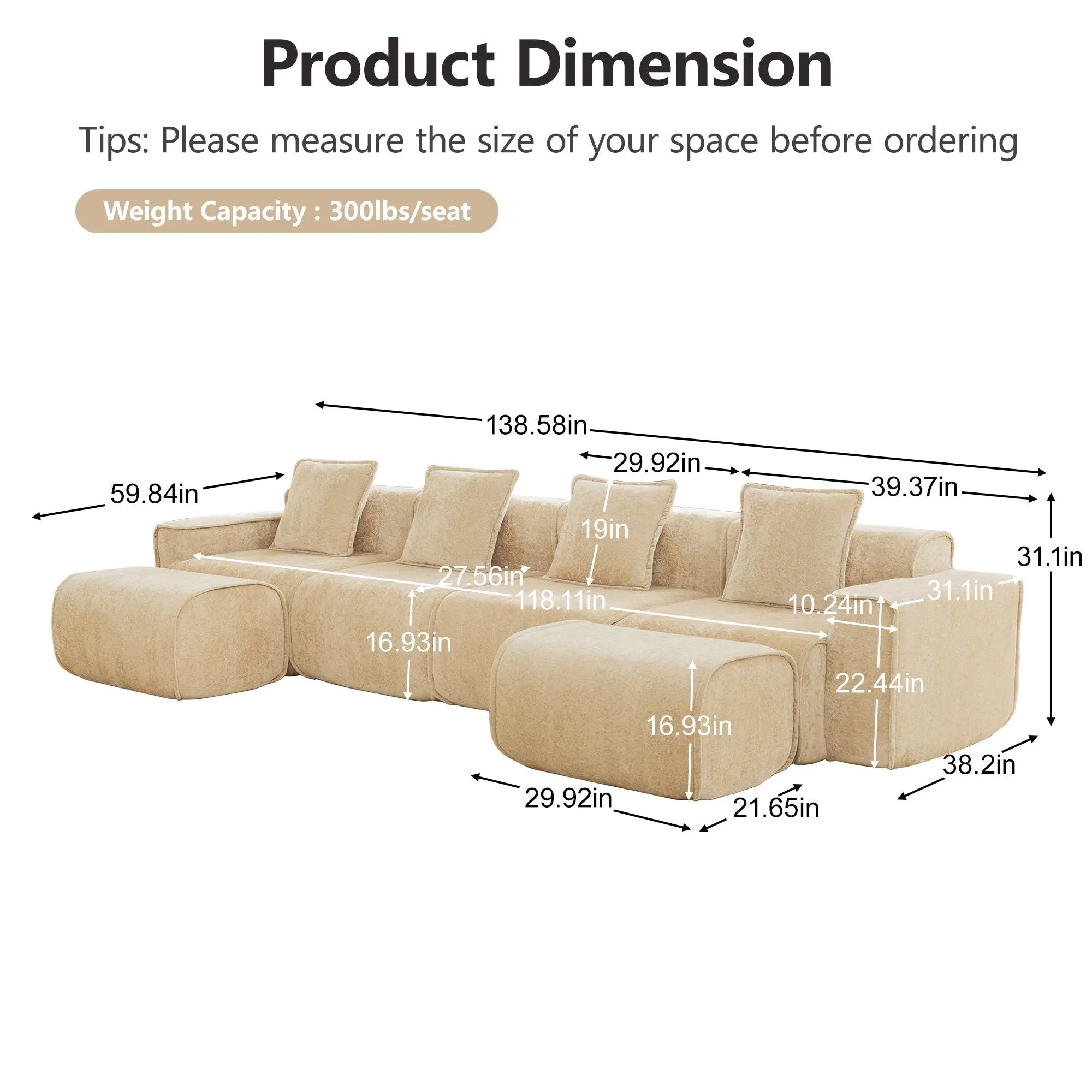 Streamlined Design Modular 4 Seat U Shape Sectional Sofa by HouseOfZazla