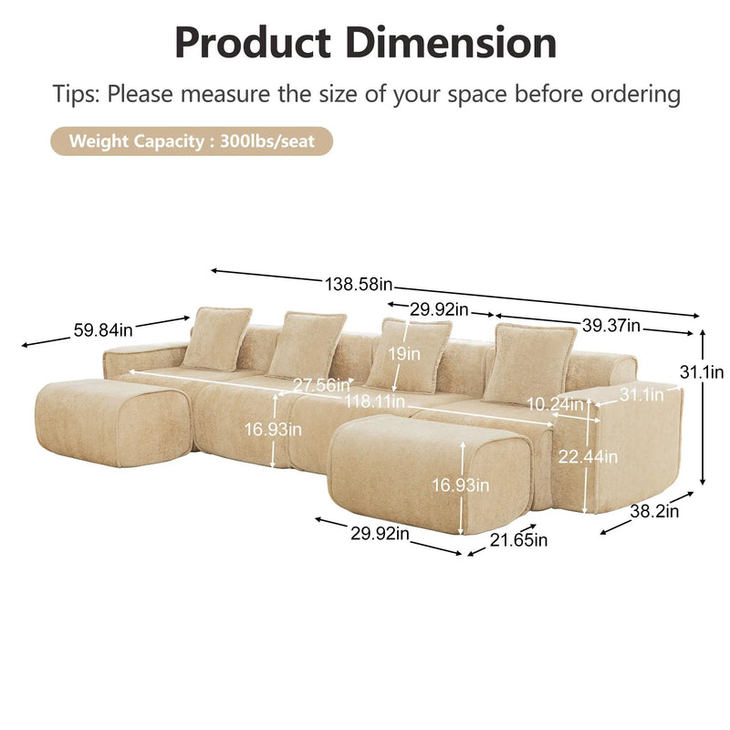 Streamlined Design Modular 4 Seat U Shape Sectional Sofa by HouseOfZazla
