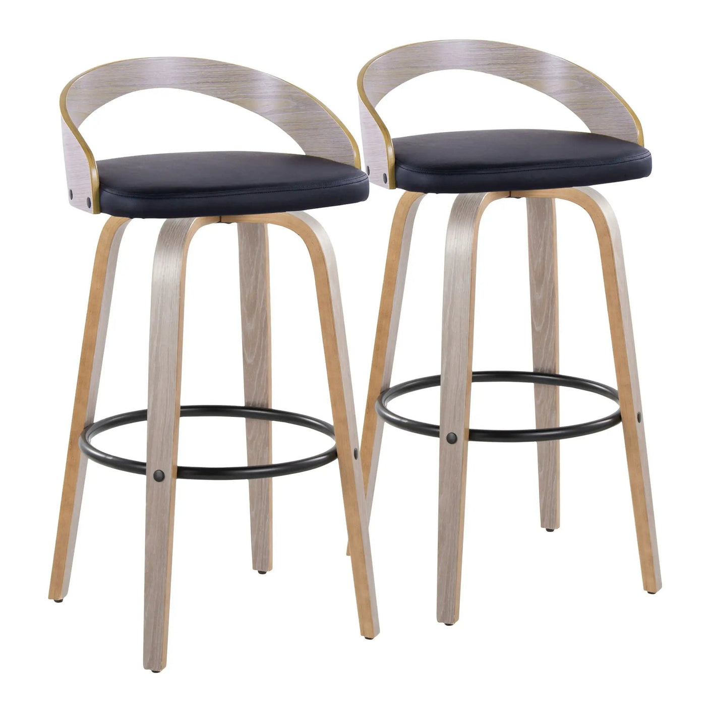 Grotto - Contemporary Fixed Height Barstool With Swivel With Round Footrest (Set of 2) by HouseOfZazla