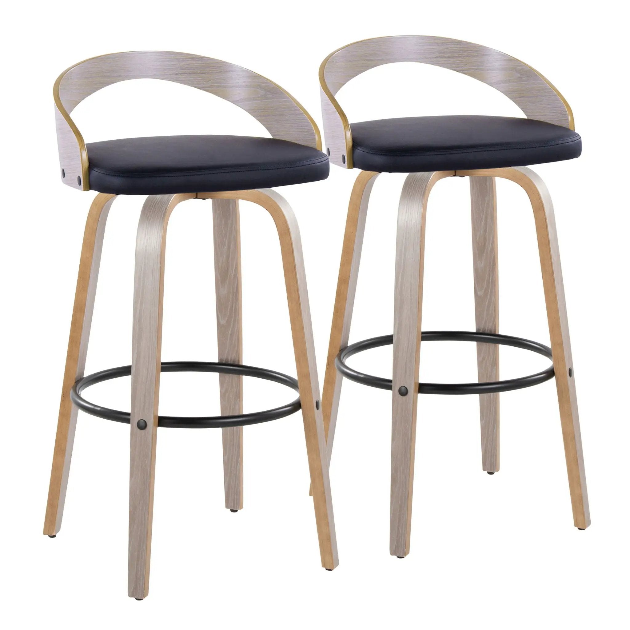Grotto - Contemporary Fixed Height Barstool With Swivel With Round Footrest (Set of 2) by HouseOfZazla