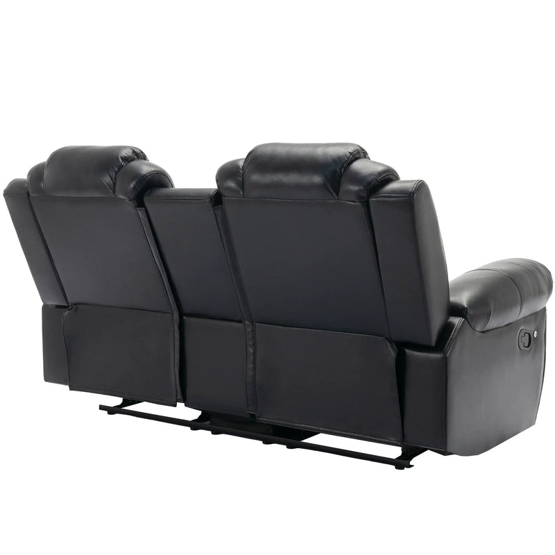 Home Theater Seating Manual Recliner Loveseat With Hide-Away Storage, Cup Holders And Led Light Strip For Living Room by HouseOfZazla