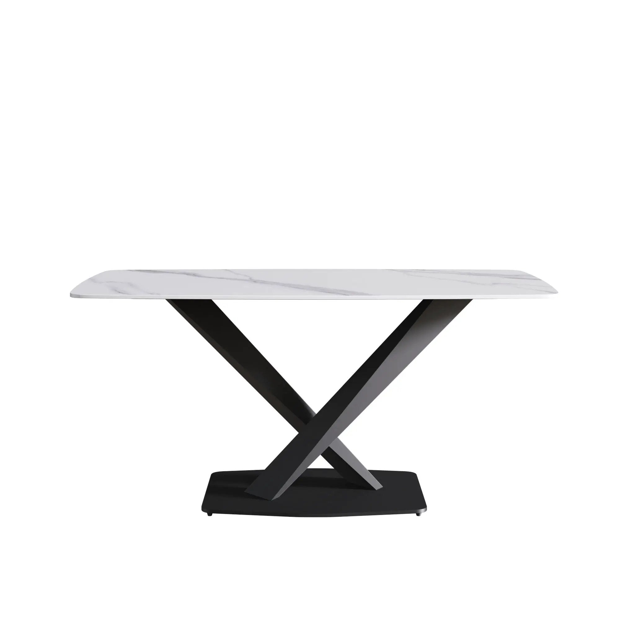 63" Modern Artificial Stone Dining Table, 6 People - White / Black by HouseOfZazla