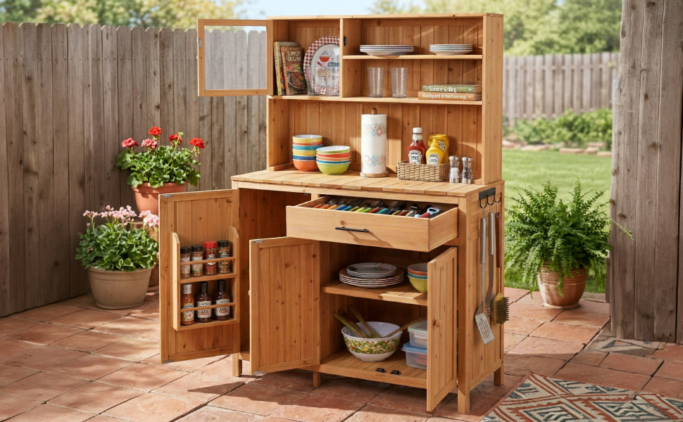 TOPAMX Potting Bench with Hutch, Solid Fir Wood Garden Workstation by HouseOfZazla