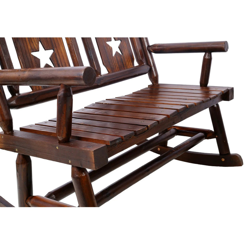 Rustic Outdoor Wood Rocking Bench Double Rocking Chair For 2 Persons With Curved Seat, Porch Rocker - Brown by Unique Piece Furniture