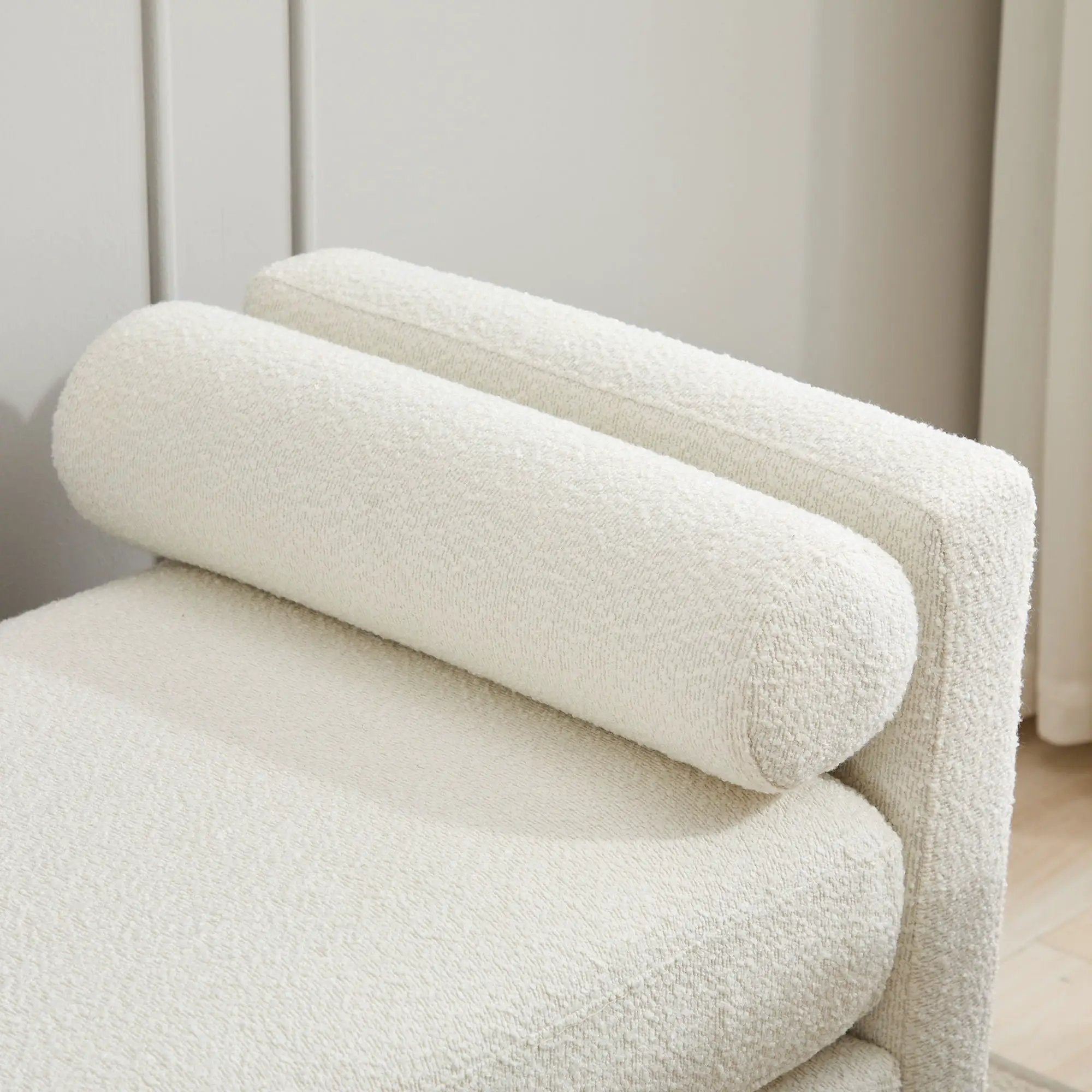 Elegant Upholstered Bench, Daybed, Ottoman With Wood Legs & Bolster Pillows - Ivory Boucle by HouseOfZazla