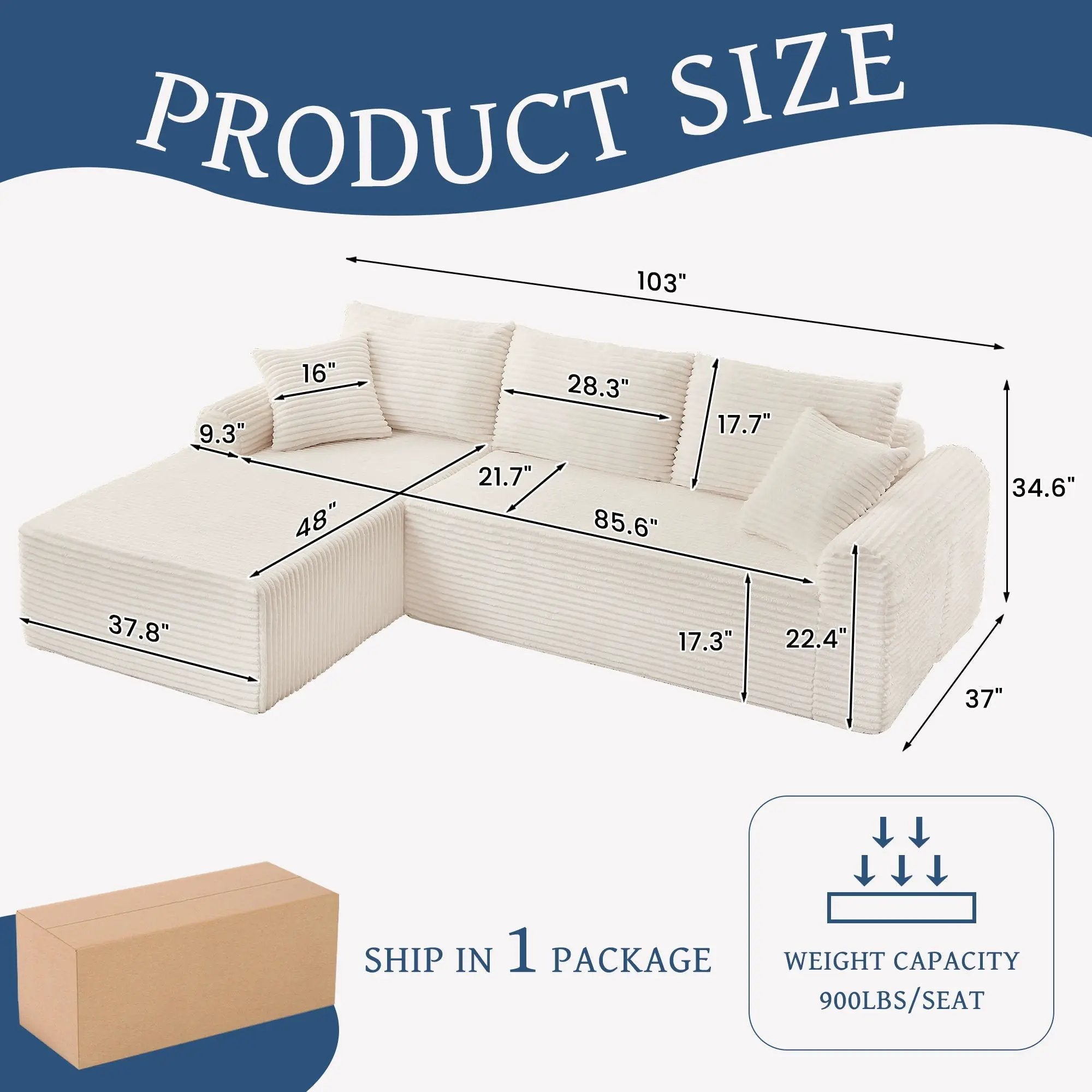 Modular Sectional With Arched Armrests, Includes 3 Back Cushions & 2 Throw Pillows by HouseOfZazla