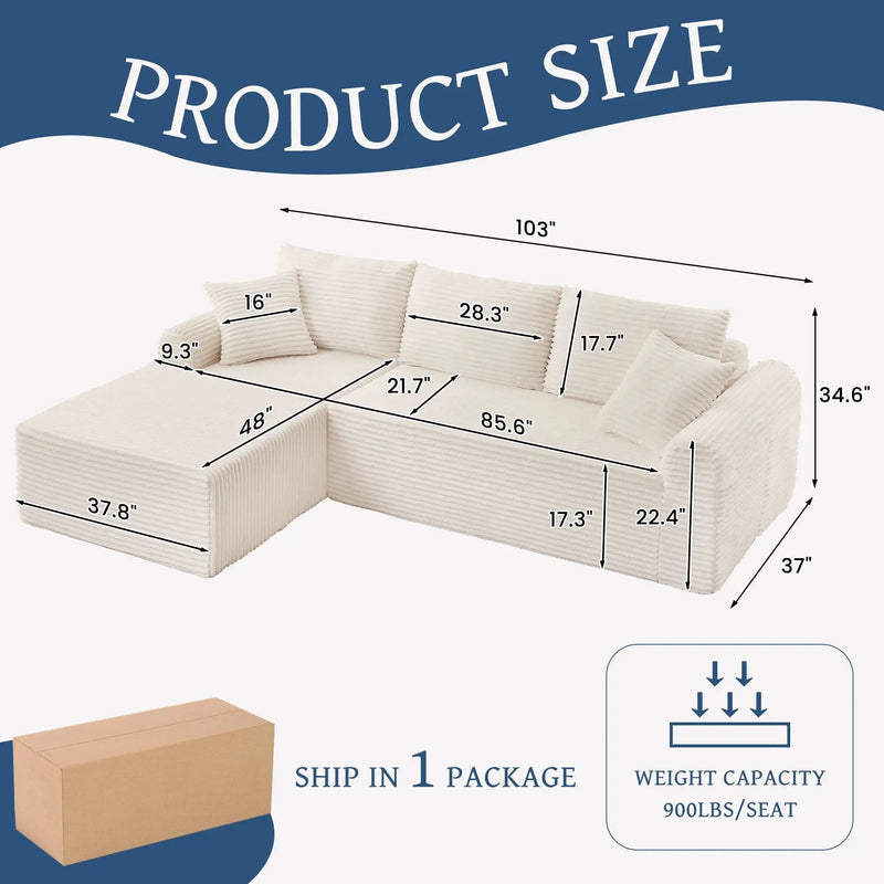 Modular Sectional With Arched Armrests, Includes 3 Back Cushions & 2 Throw Pillows by HouseOfZazla