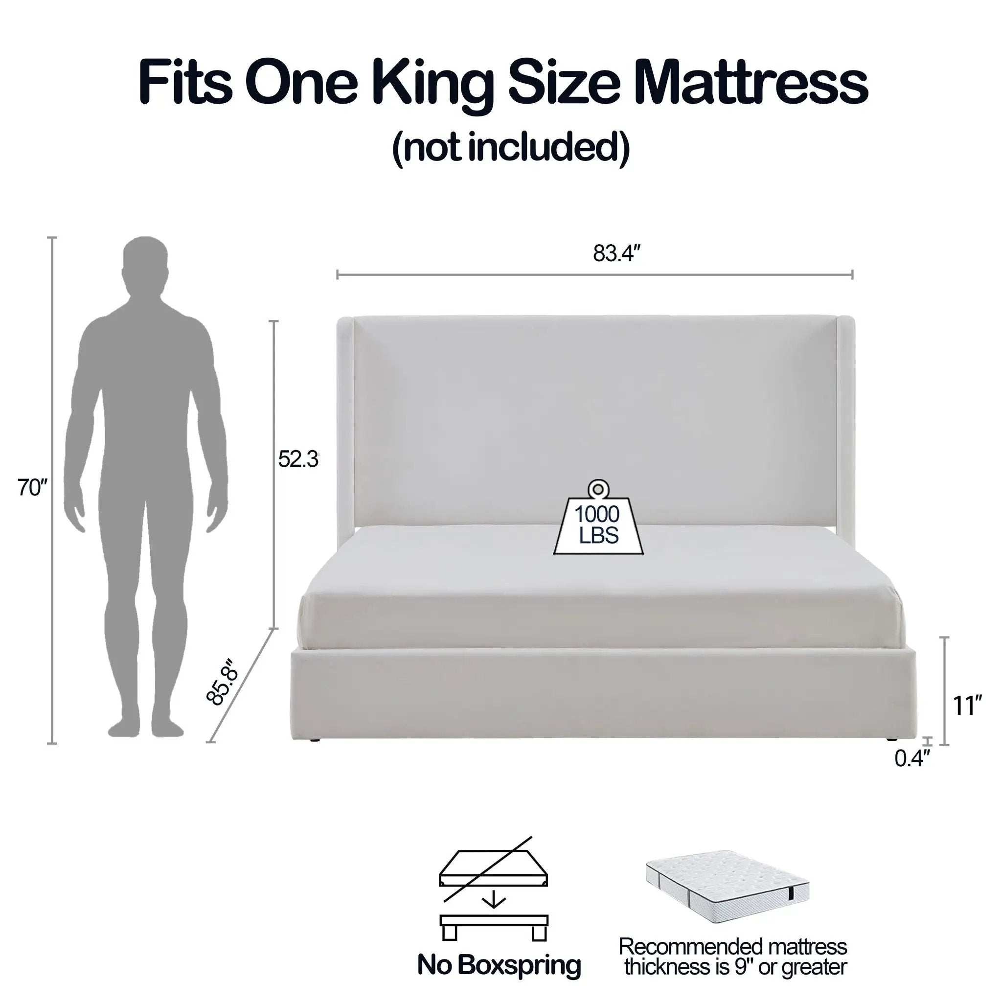 Carmen - King Size Upholstered Wingback Bed - White by HouseOfZazla