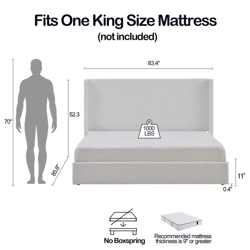 Carmen - King Size Upholstered Wingback Bed - White by HouseOfZazla