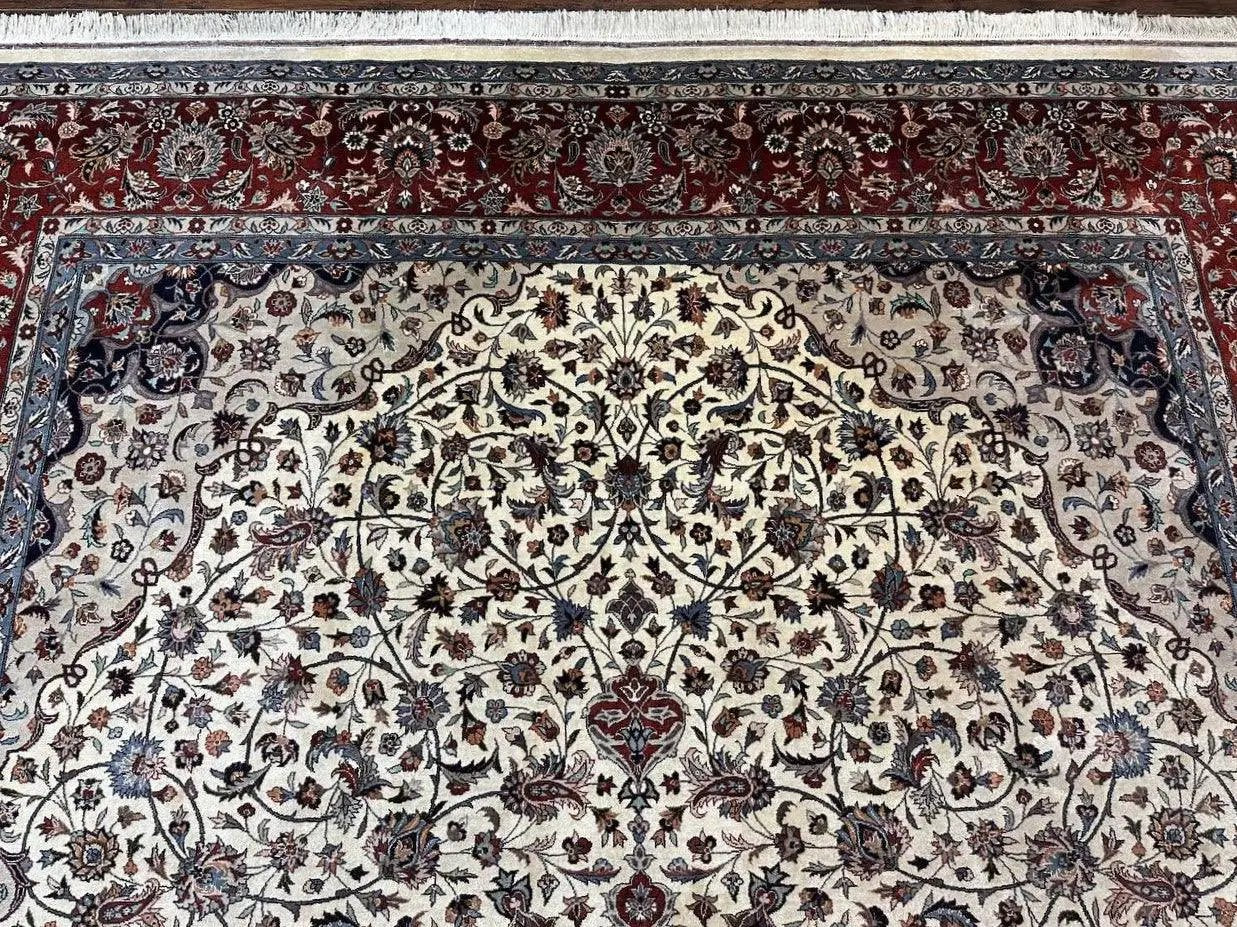 Sino Persian Rug 9x12, Vintage Wool Oriental Carpet, Floral Medallion, Wool Rug, Cream and Maroon by Jewel Rugs