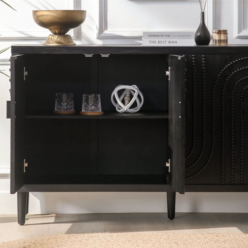 Modern Sideboard Cabinet With Decorative Nailhead Accents, Stylish Storage Solution For Dining, Living Rooms - Black by HouseOfZazla