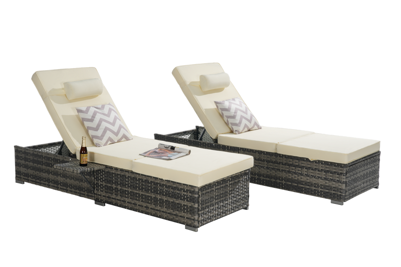 Outdoor Chaise Lounge Chair Set of 2 with Storage and Cushions by HouseOfZazla