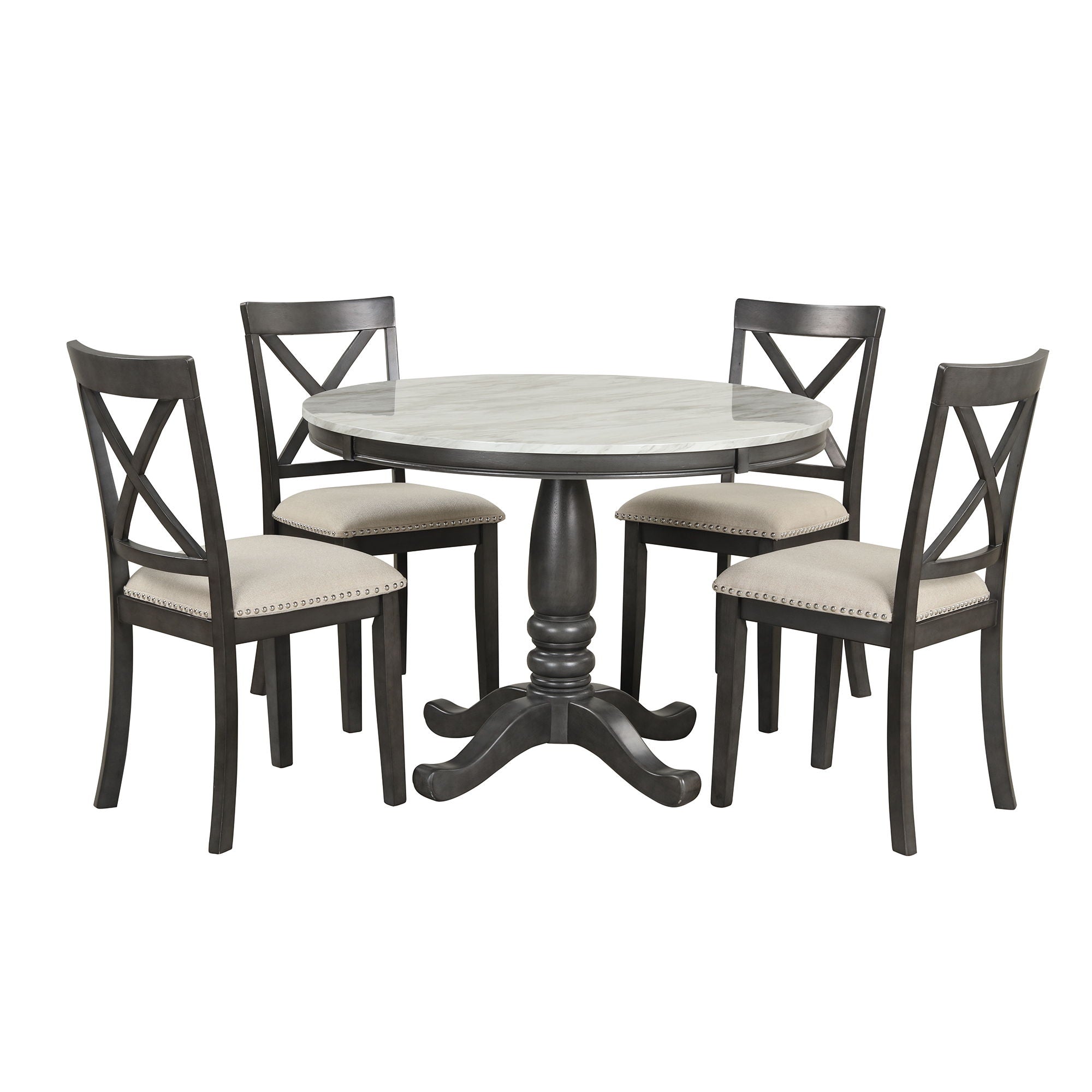 5 Pieces Dining Table And Chairs Set For 4 Persons, Kitchen Room Solid Wood Table With 4 Chairs by HouseOfZazla