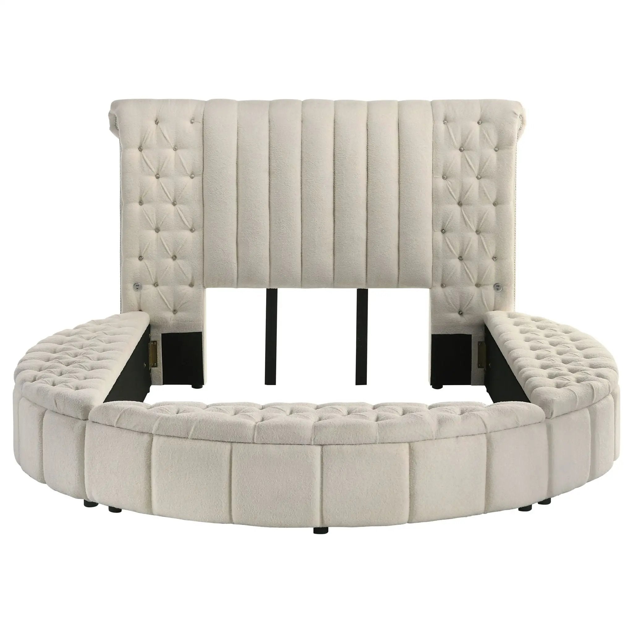 Santiago - Upholstered Round Storage Bed With Built In Charging Ports