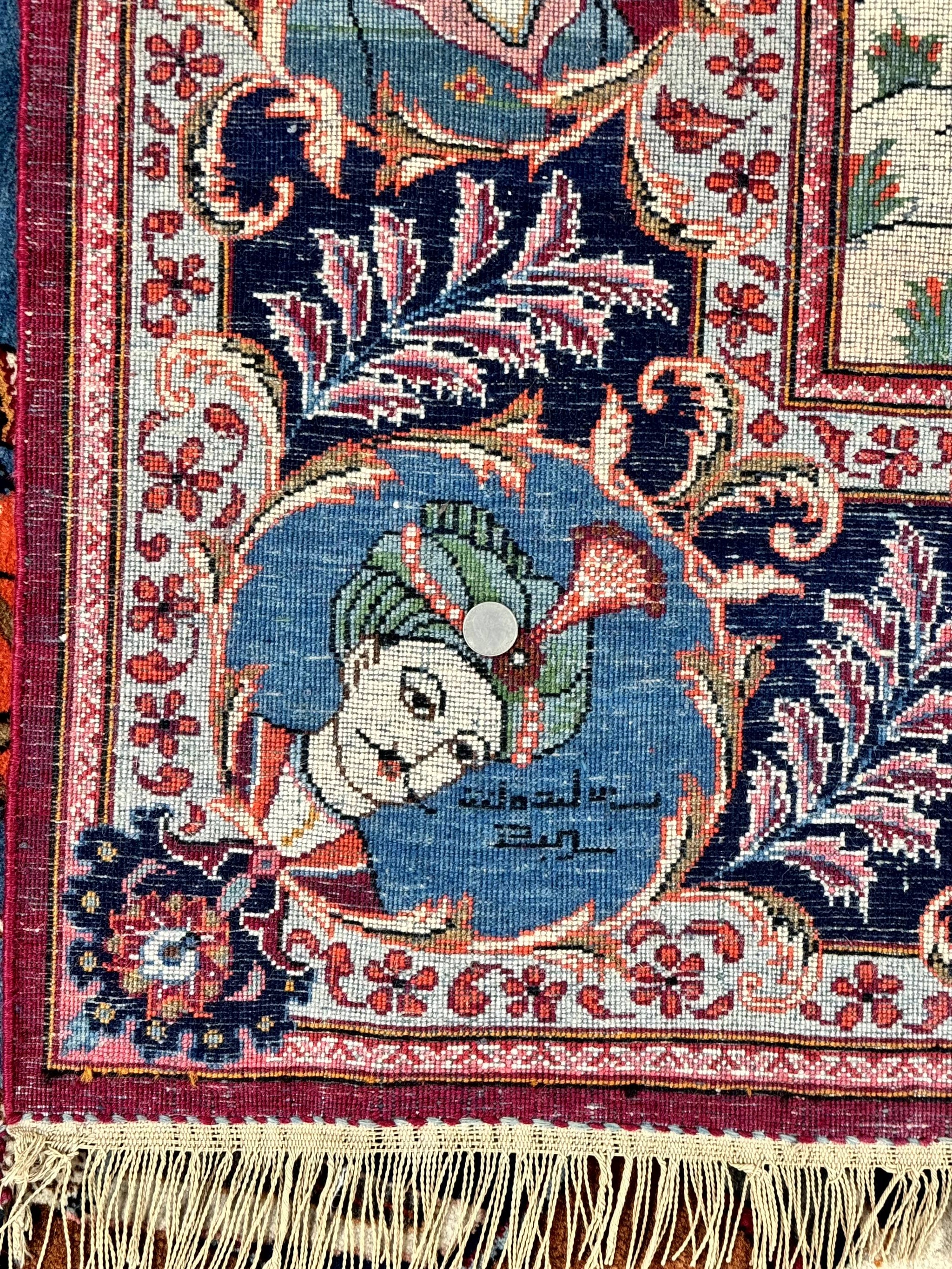 Rare Persian Kashan Pictorial Rug 6x9, King Bahram Hunting Scene, Persian Kings, Hand Knotted Persian Rug for Wall Hanging, Antique, Wool by Jewel Rugs
