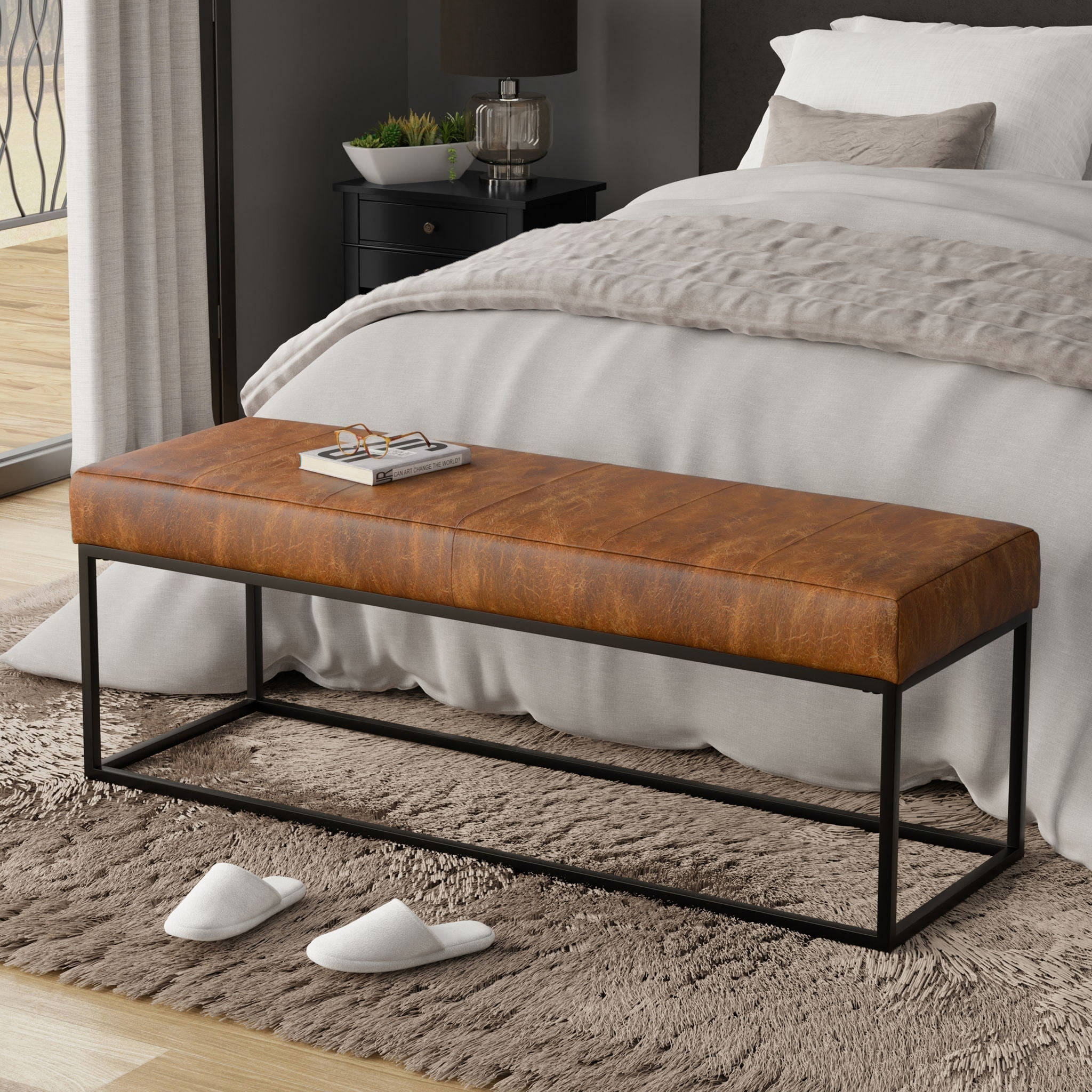 Candice - Ottoman Bench - Tan / Black by HouseOfZazla