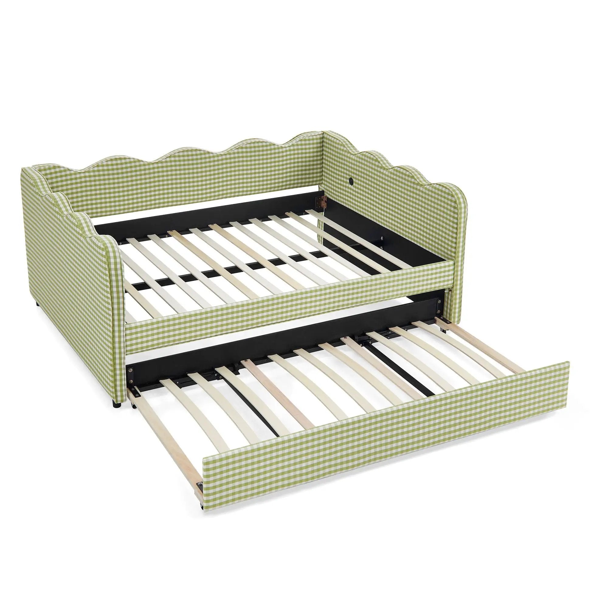 Gingham Daybed With USB Charging Port, Wave-Shaped Design by Unique Piece Furniture
