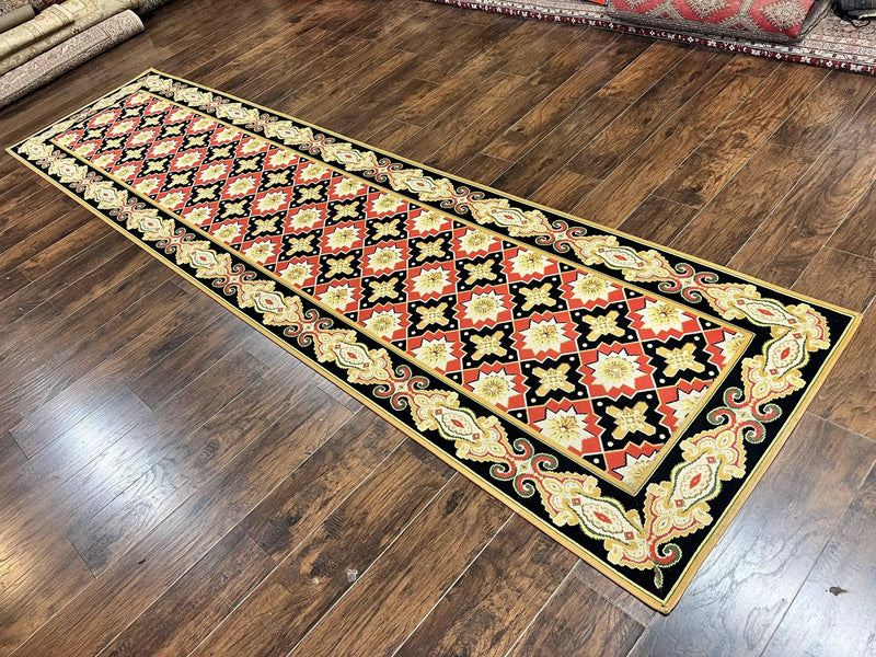 Vintage Runner Rug 3.5 x 14, Long Runner Rug, Stark Custom Made Carpet, European Design, Red Black Ivory Tan, Long Rug for Hallway by Jewel Rugs