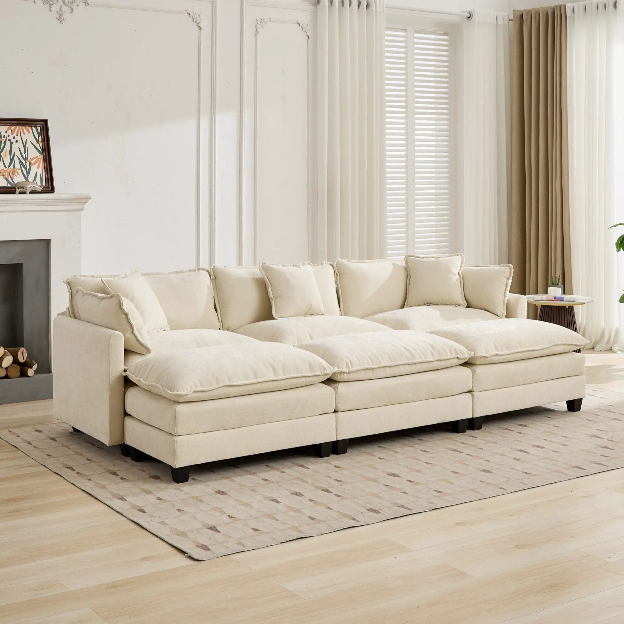 Cloud3 Seats Sofa (Ottoman is not included)Chenille Fabric in Beige by BLAKHOM