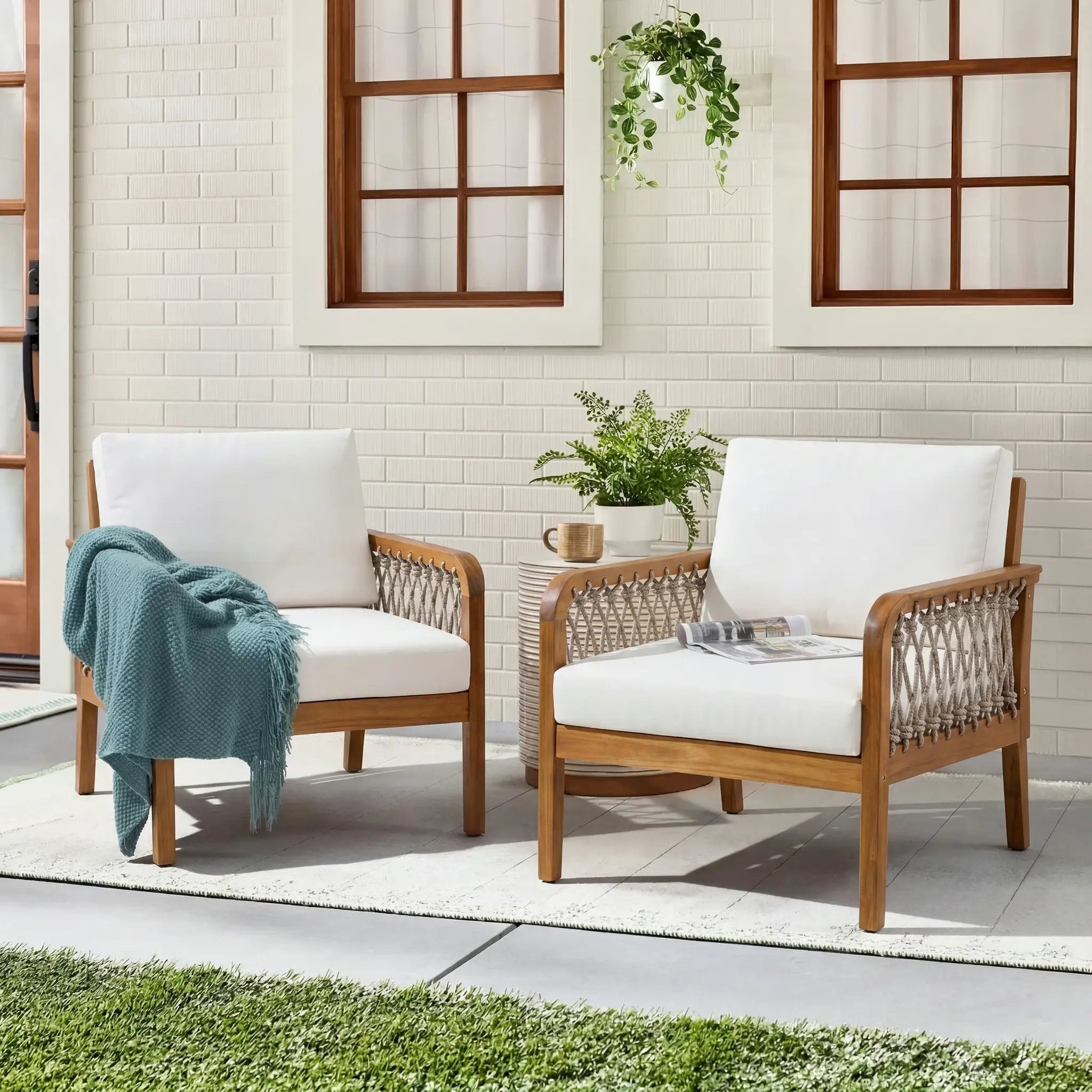 Outdoor Acacia Wood Club Chair with Handwoven Rope (Set of 2) by HouseOfZazla