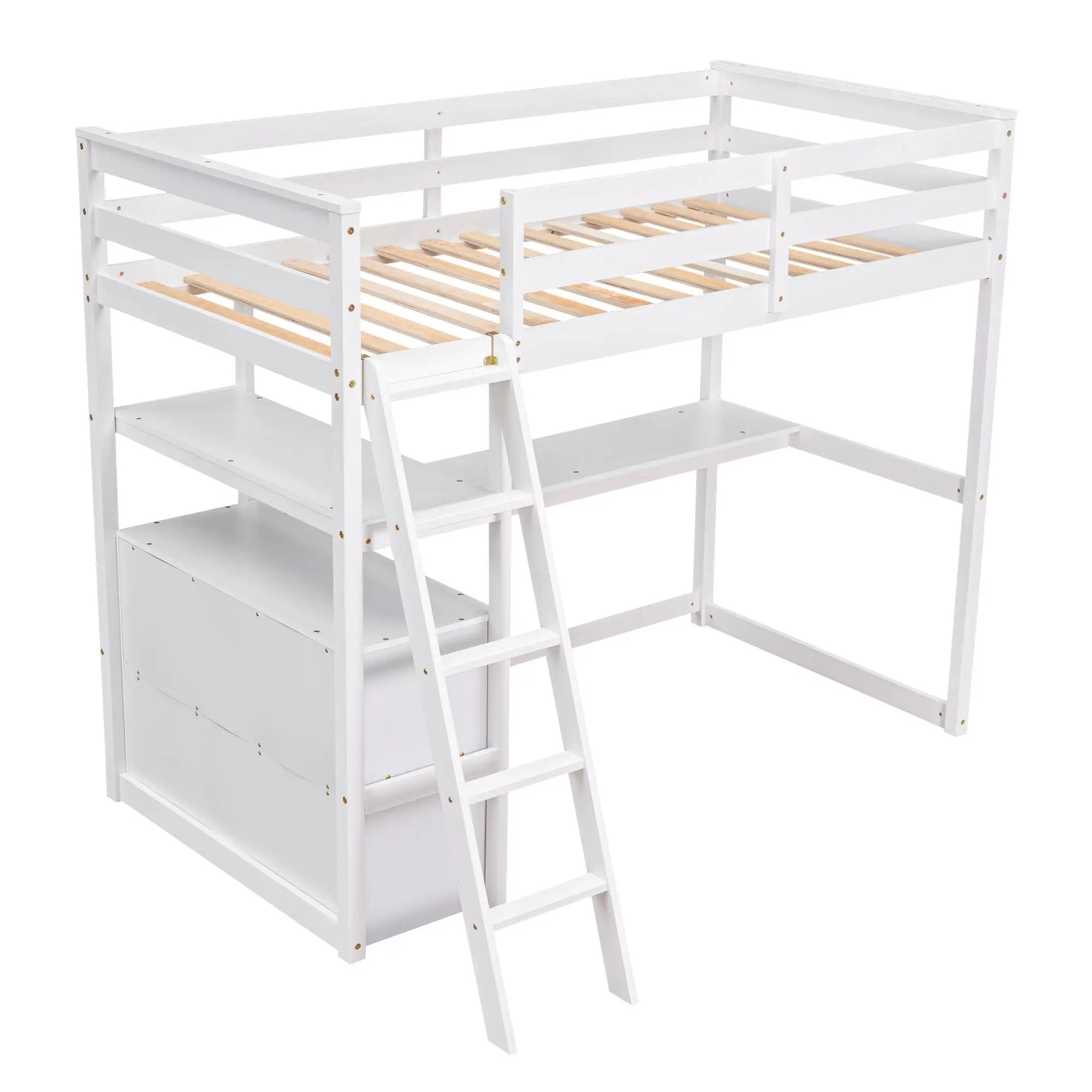 Modern Loft Bed With Built In Desk, Shelves, And 2 Drawers by HouseOfZazla