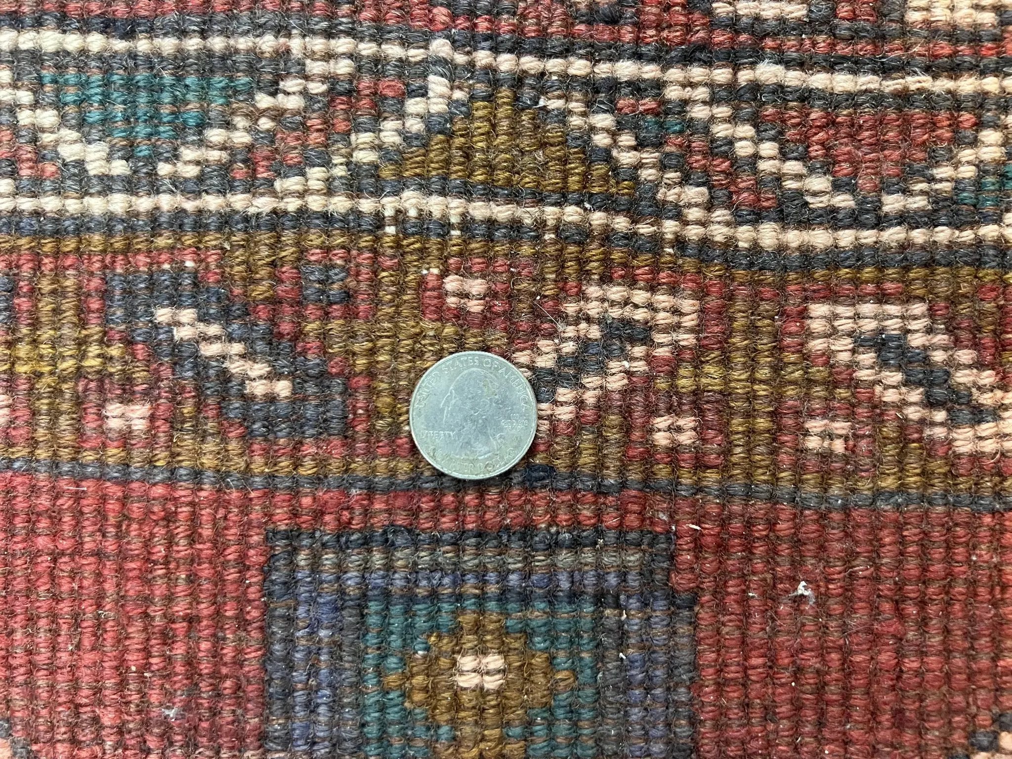 Persian Heriz Runner Rug 3.8 x 8.6, Geometric Design, Large Triple Medallions, Hand Knotted Handmade Vintage Wool Hallway Rug, Red by Jewel Rugs