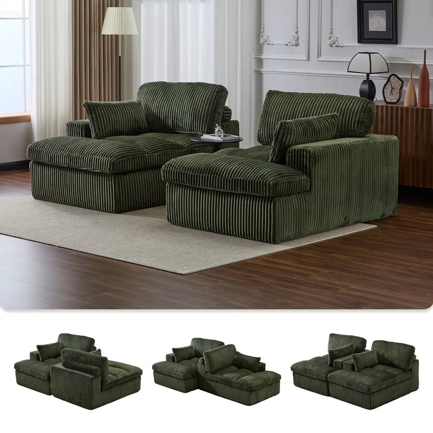 Double Chaise Lounge Chair, Oversized Upholstered Sleeper Cloud Couch by Unique Piece Furniture