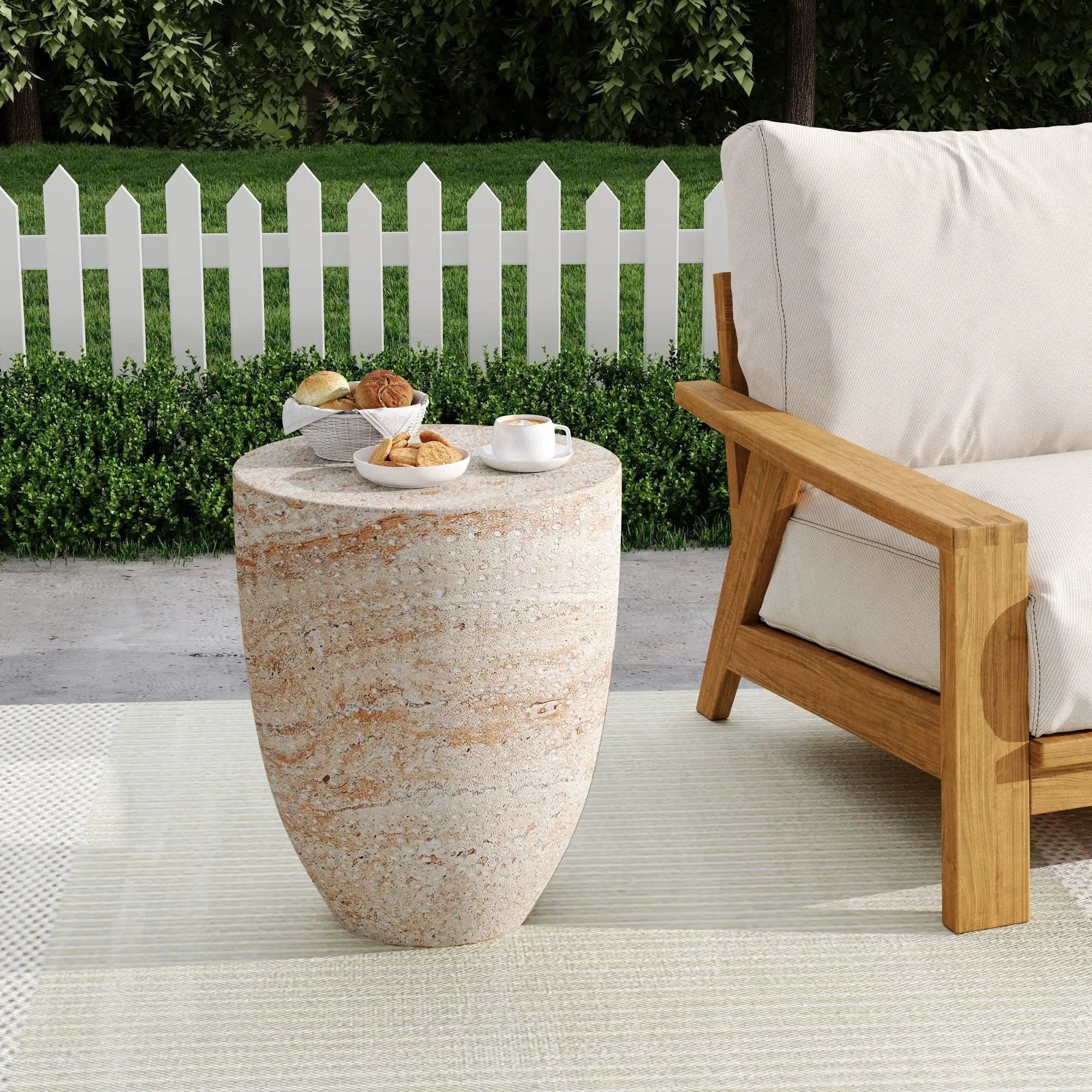Outdoor / Indoor Lightweight Concrete Side Table, Travertine - Beige by HouseOfZazla