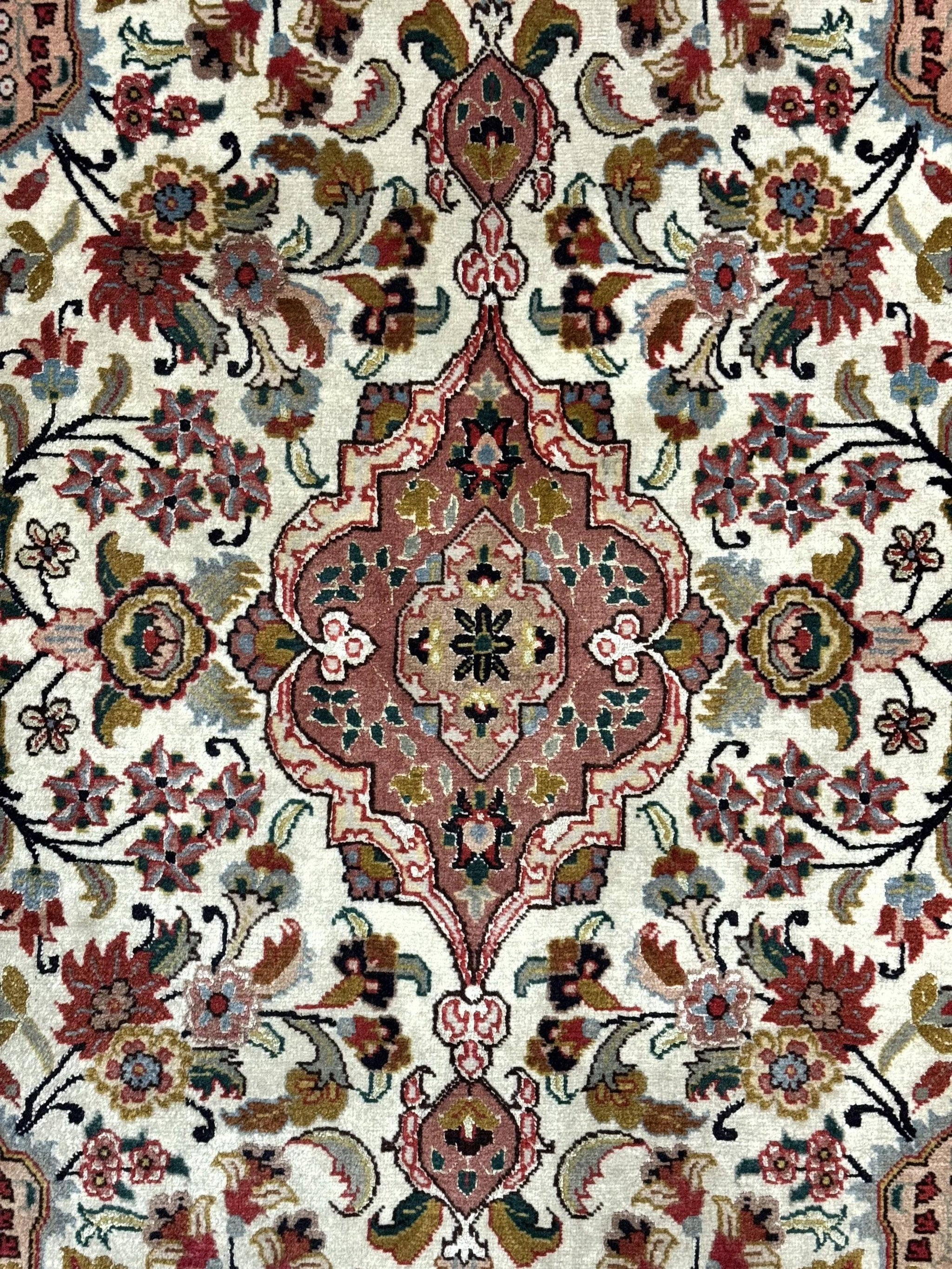 Small Persian Tabriz Rug 2x3, Floral Medallion, Wool and Silk, 340 KPSI by Jewel Rugs