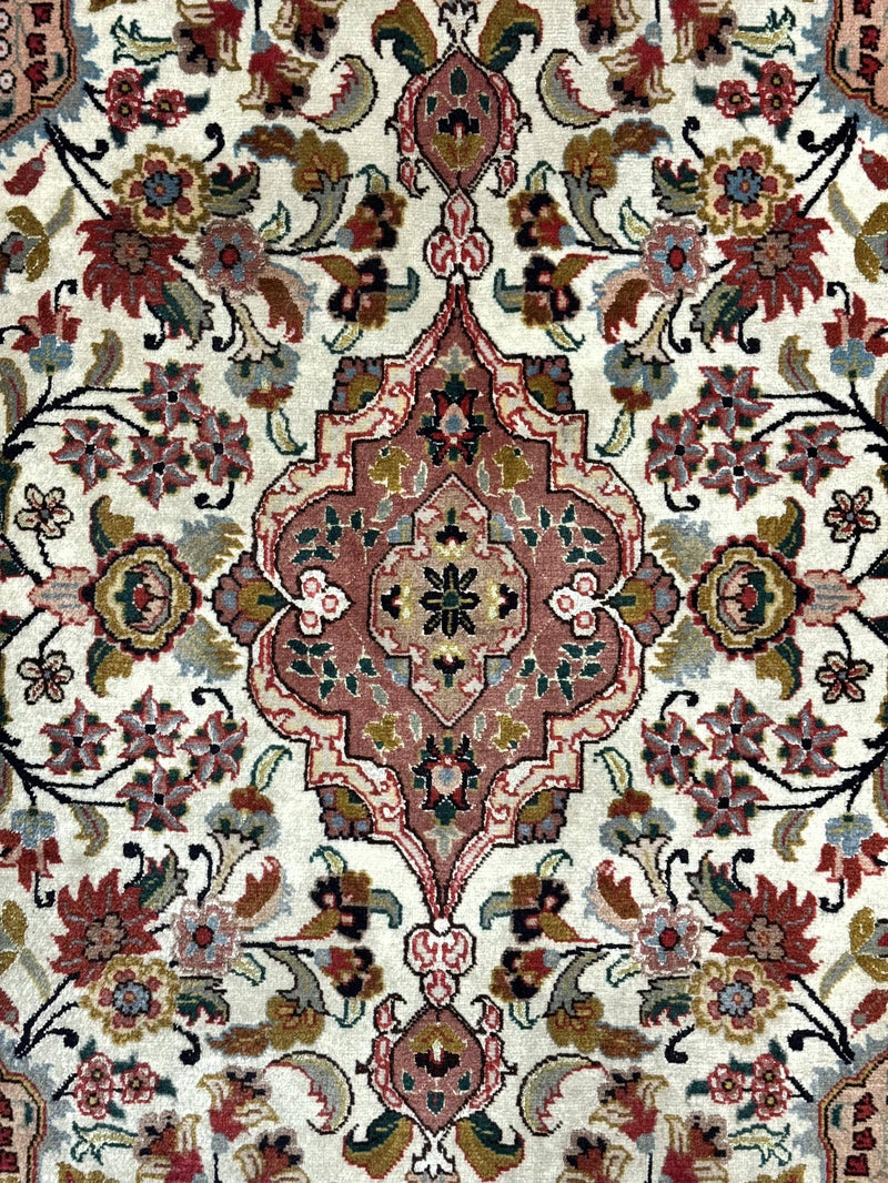Small Persian Tabriz Rug 2x3, Floral Medallion, Wool and Silk, 340 KPSI by Jewel Rugs
