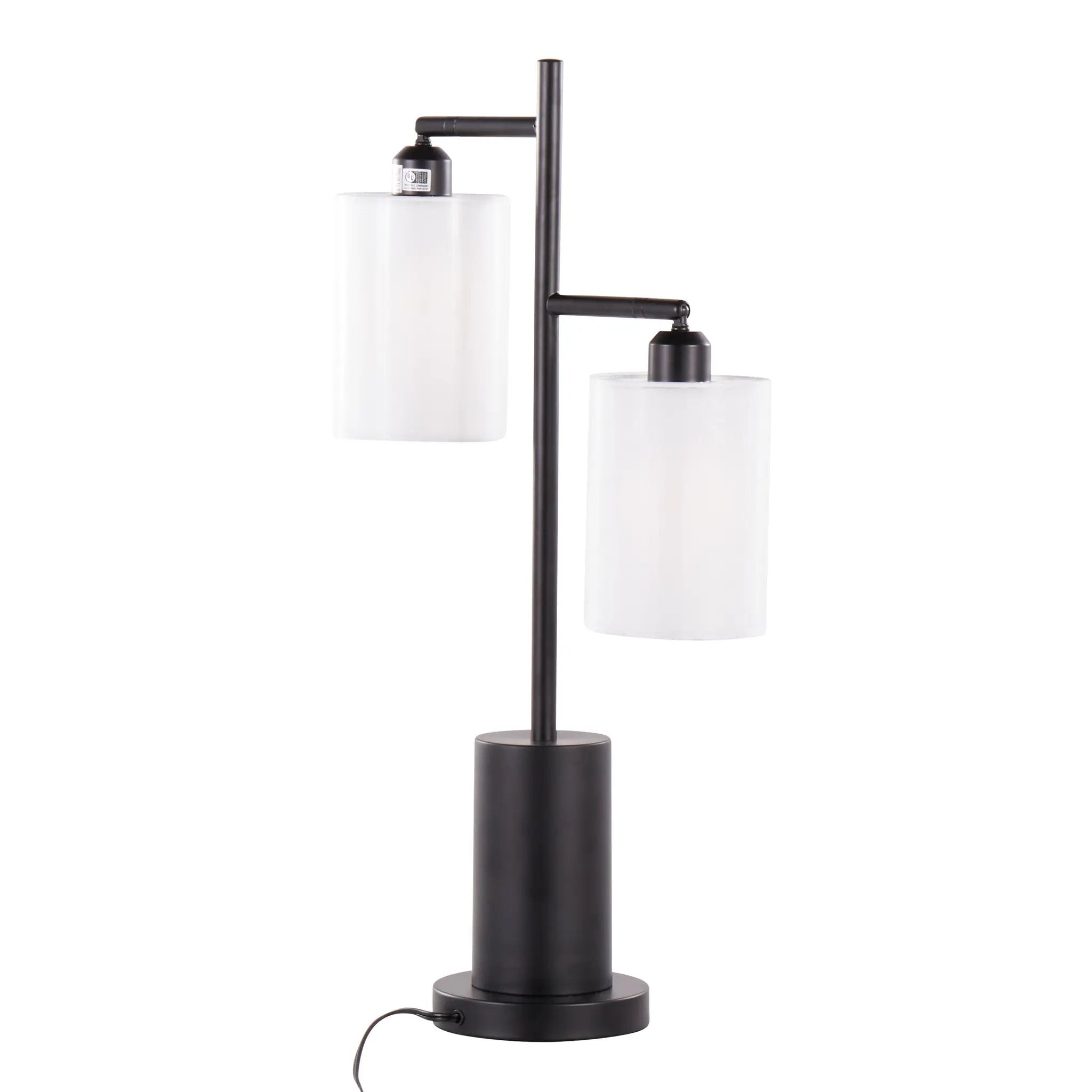 Cannes Contemporary Table Lamp in Black Metal with White Shades by HouseOfZazla