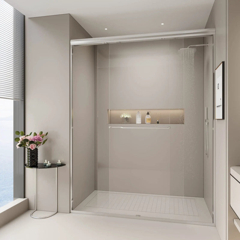 Double Sliding Shower Door, Semi-Frameless Bypass Bathroom Sliding Door With 1/4" (6 Mm) Tempered Glass For Walk-In Shower by HouseOfZazla