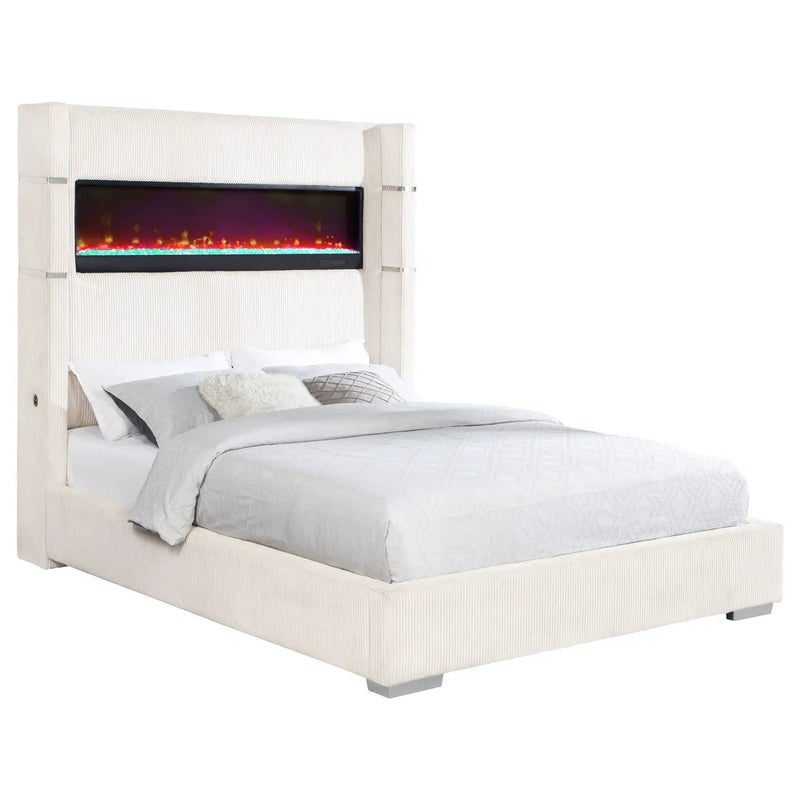 Tisdall Upholstered Cal King Flame Visualizer Bed Cream by Unique Piece Furniture