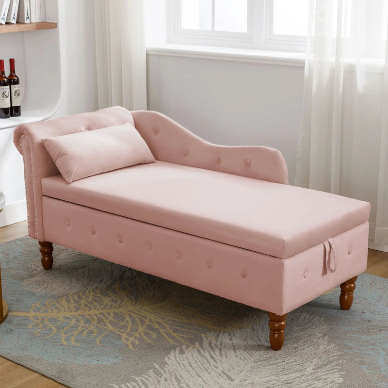 Chaise Lounge Indoor, Lounge Chair For Bedroom With Storage & Pillow, Modern Upholstered Rolled Arm Chase Lounge For Sleeping With Nailhead Trim For Living Room Bedroom Office by HouseOfZazla